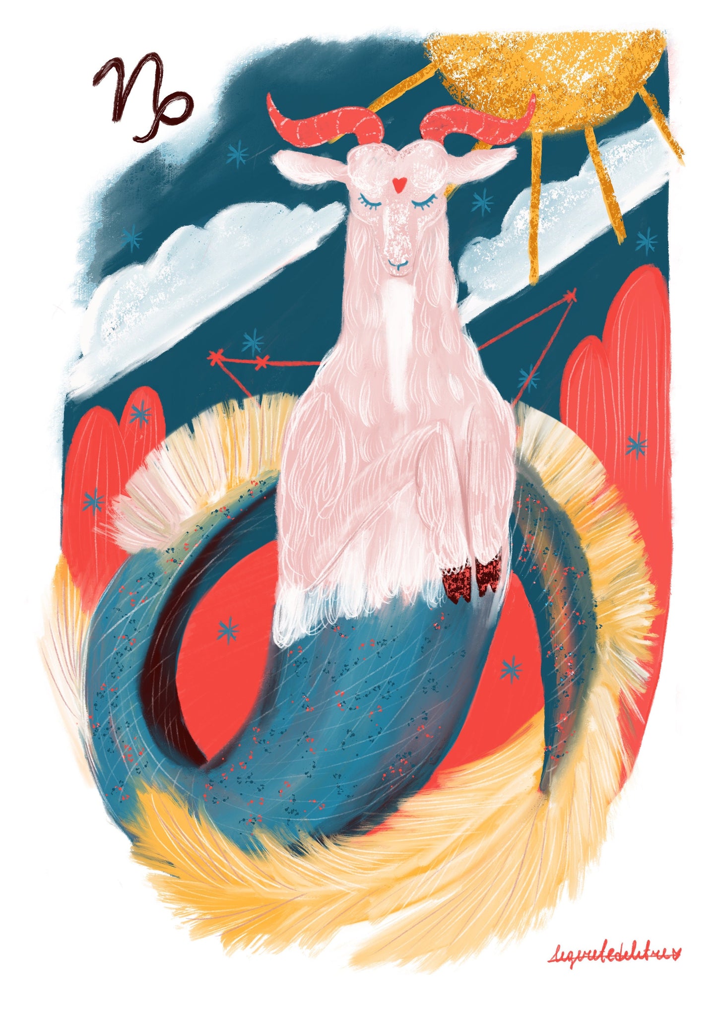 Capricorn Zodiac Sign Art Print: Illustrated Horoscope Poster