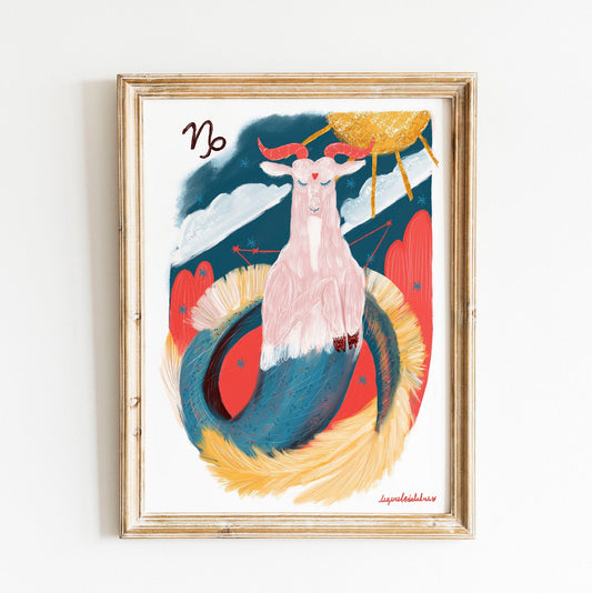 Capricorn Zodiac Sign Art Print: Illustrated Horoscope Poster