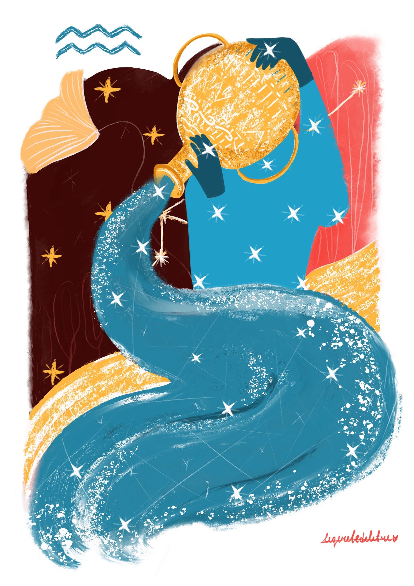 Aquarius Zodiac Sign Art Print: Illustrated Horoscope Poster