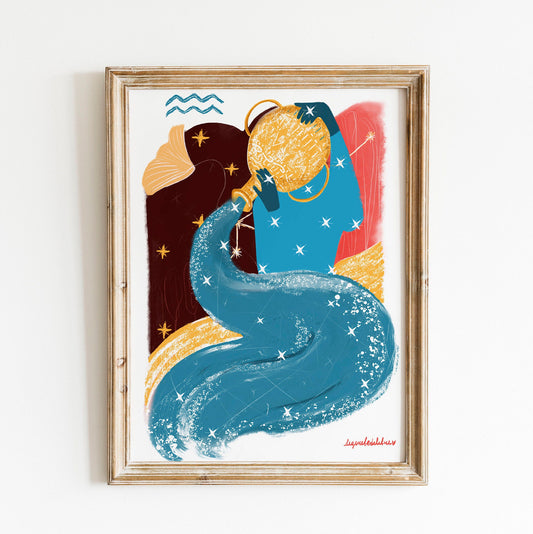 Aquarius Zodiac Sign Art Print: Illustrated Horoscope Poster