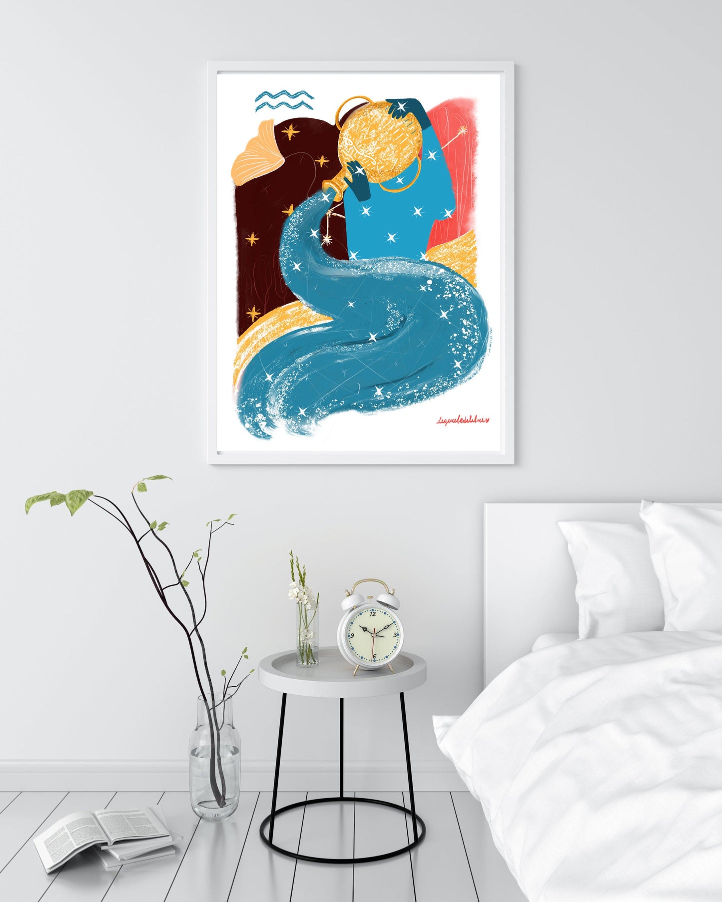 Aquarius Zodiac Sign Art Print: Illustrated Horoscope Poster