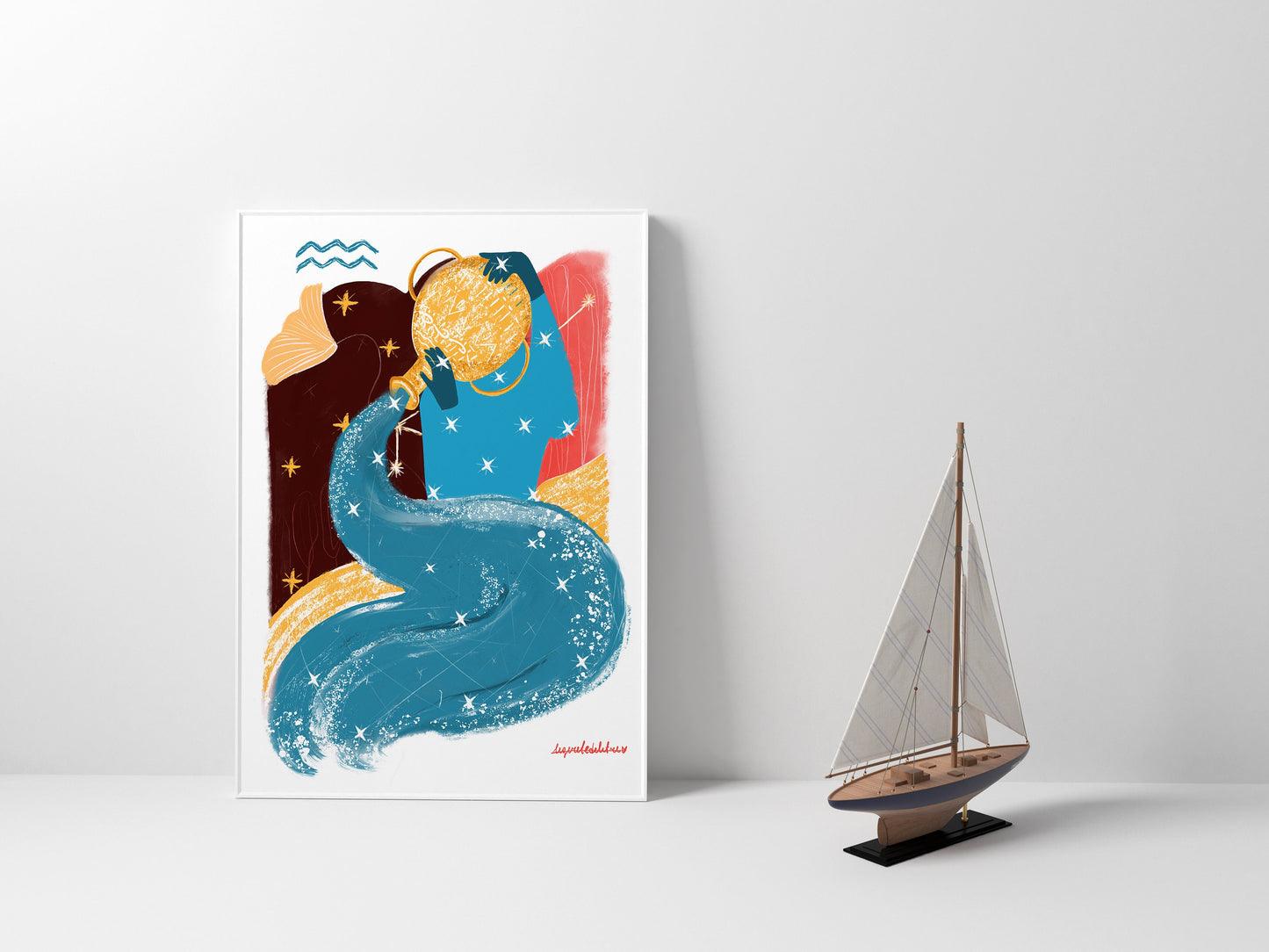 Aquarius Zodiac Sign Art Print: Illustrated Horoscope Poster