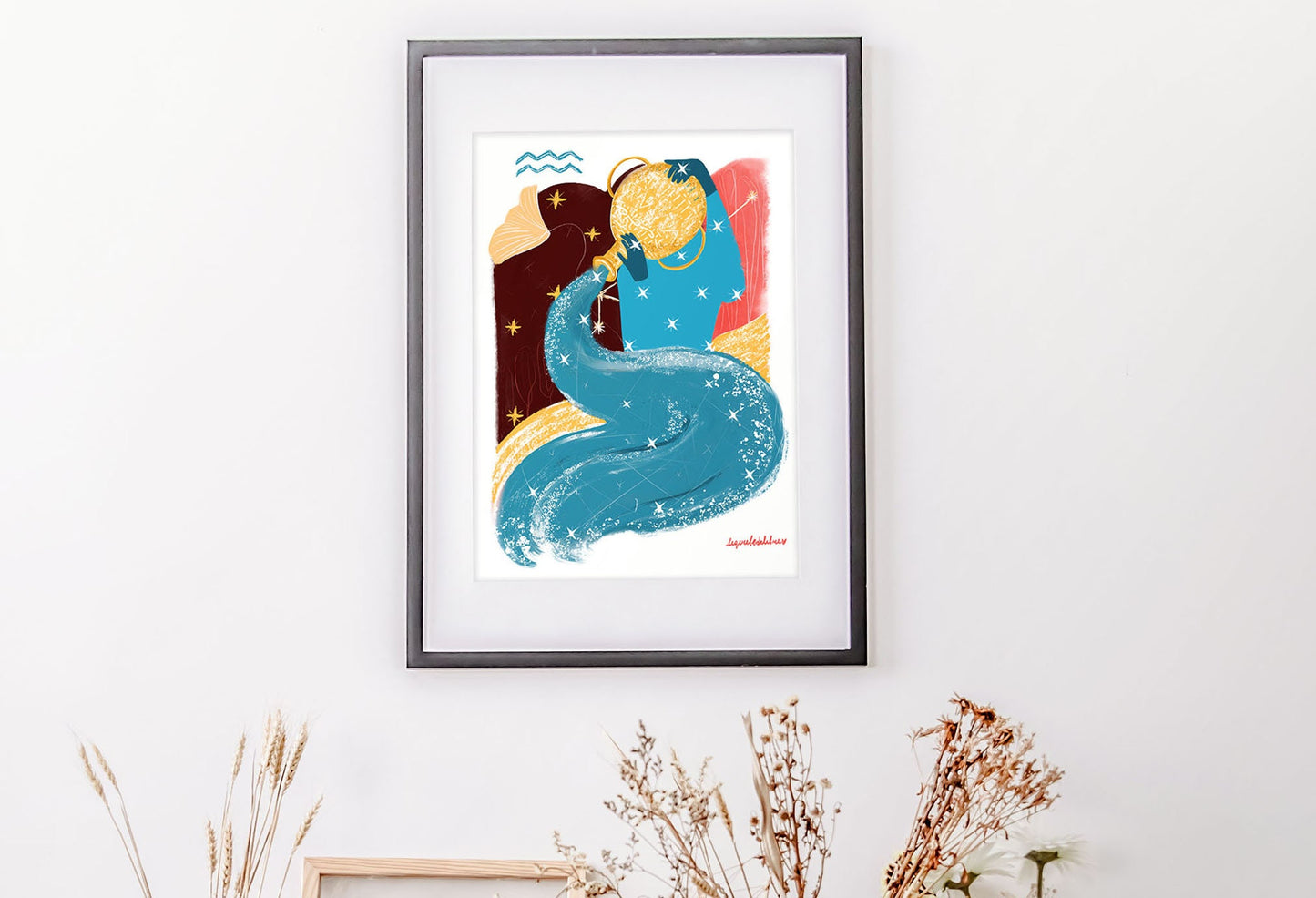 Aquarius Zodiac Sign Art Print: Illustrated Horoscope Poster