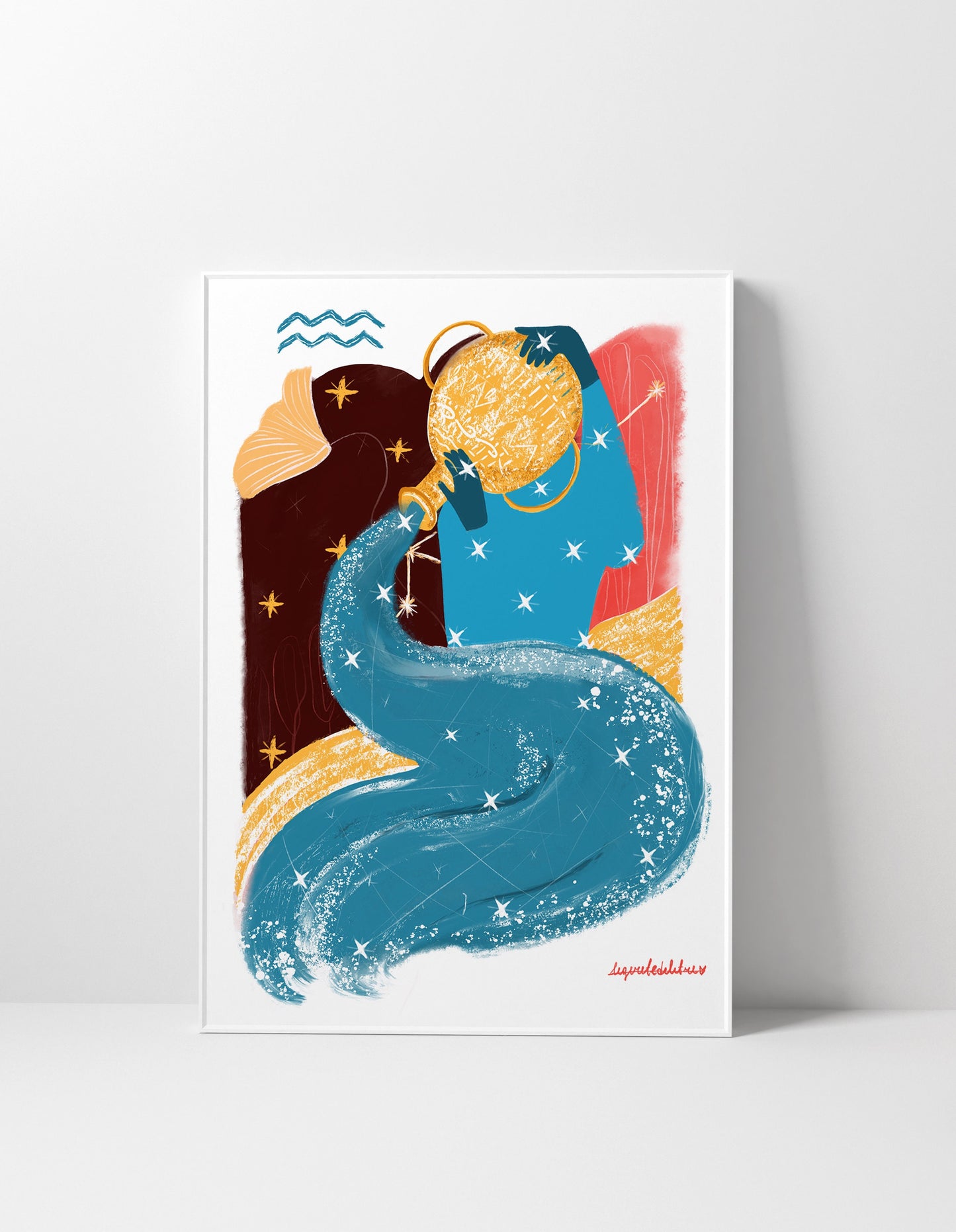 Aquarius Zodiac Sign Art Print: Illustrated Horoscope Poster