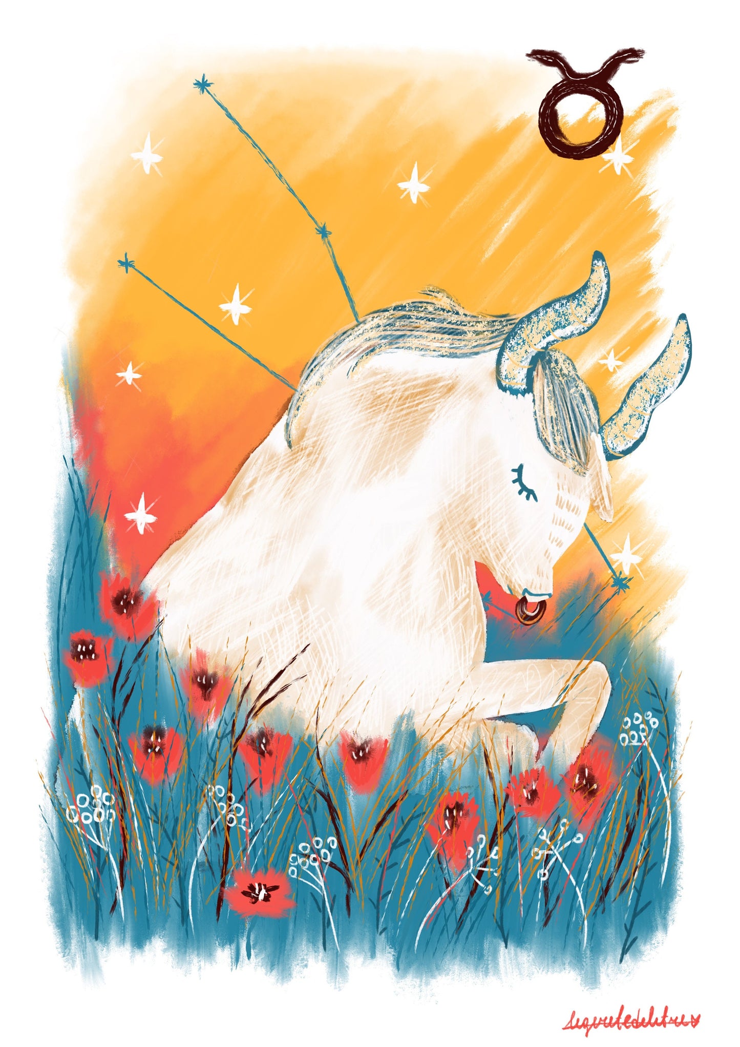 Taurus Zodiac Sign Art Print: Illustrated Horoscope Poster