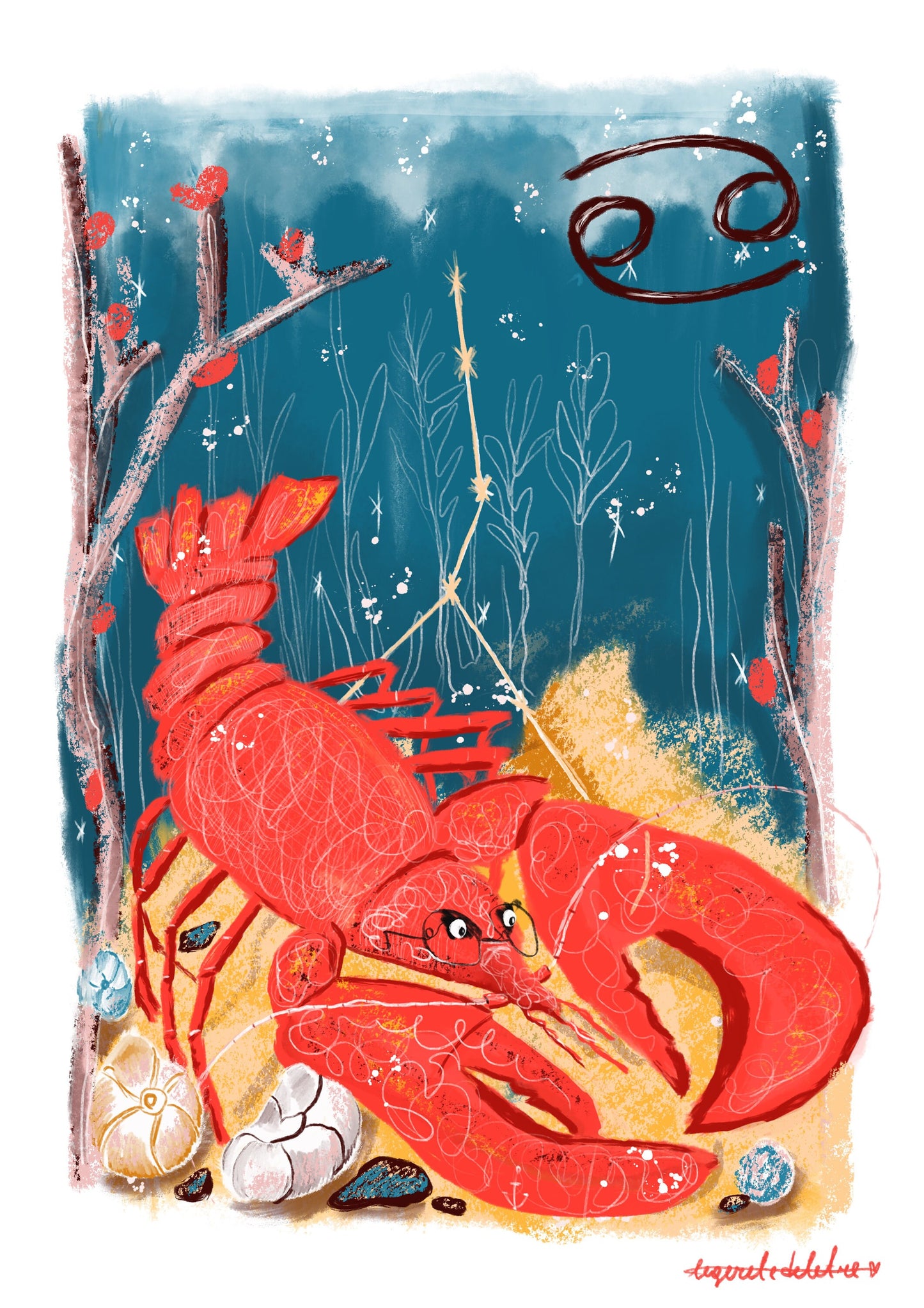Cancer Zodiac Sign Art Print: Illustrated Horoscope Poster