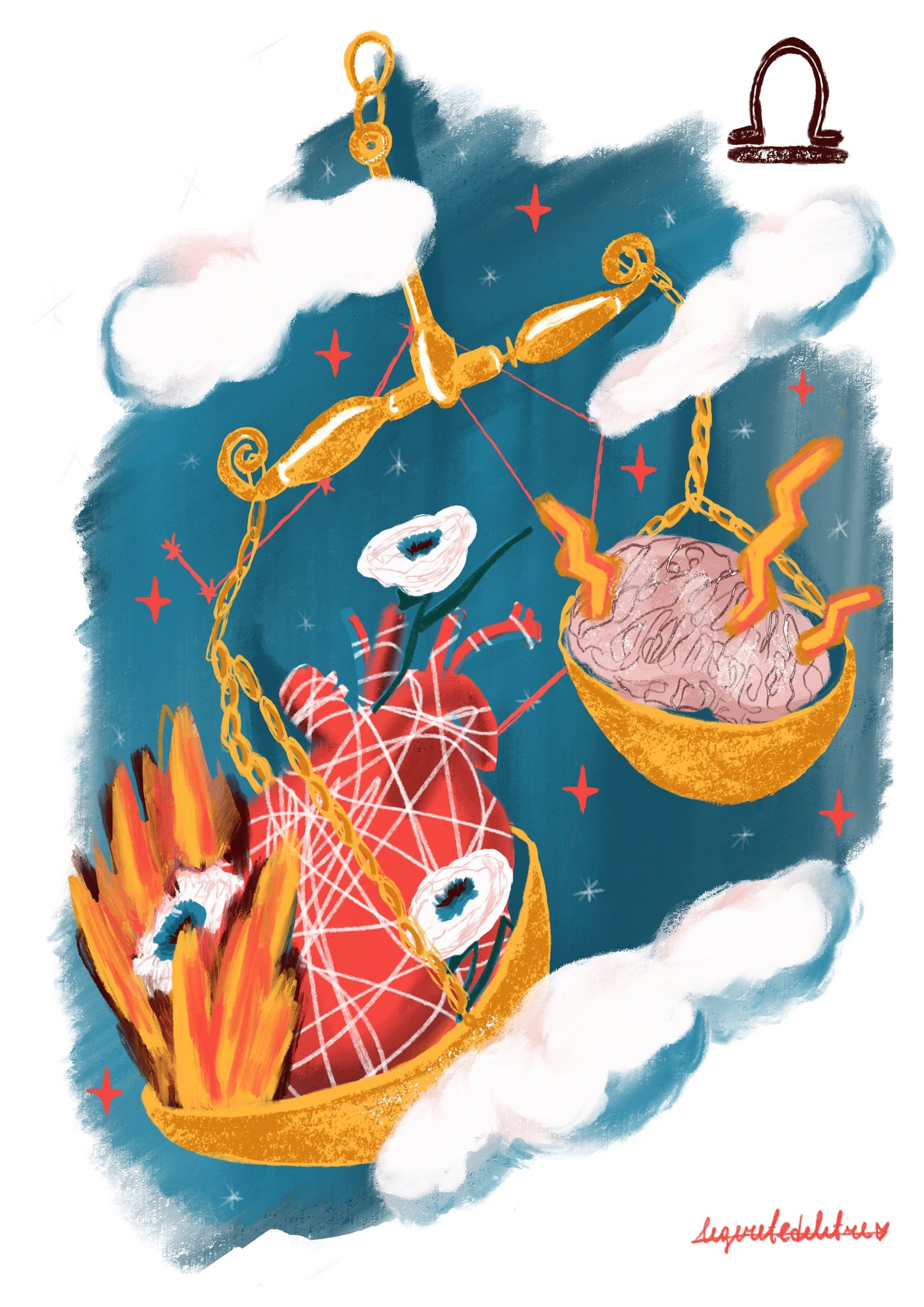Libra Zodiac Sign Art Print: Illustrated Horoscope Poster