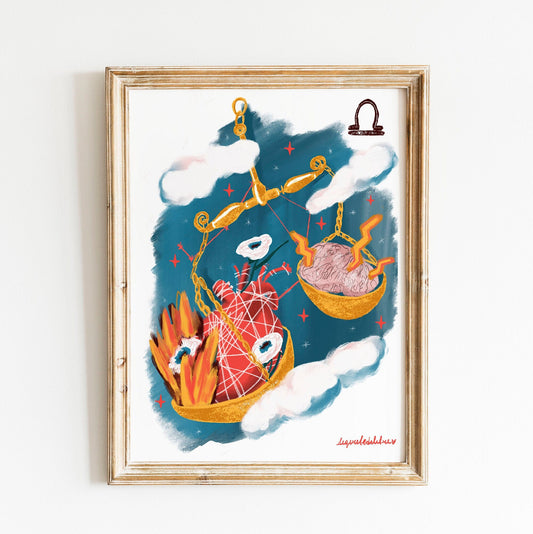 Libra Zodiac Sign Art Print: Illustrated Horoscope Poster