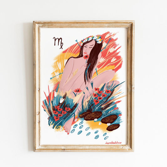 Virgo Zodiac Sign Art Poster: Illustrated Birthday Gift