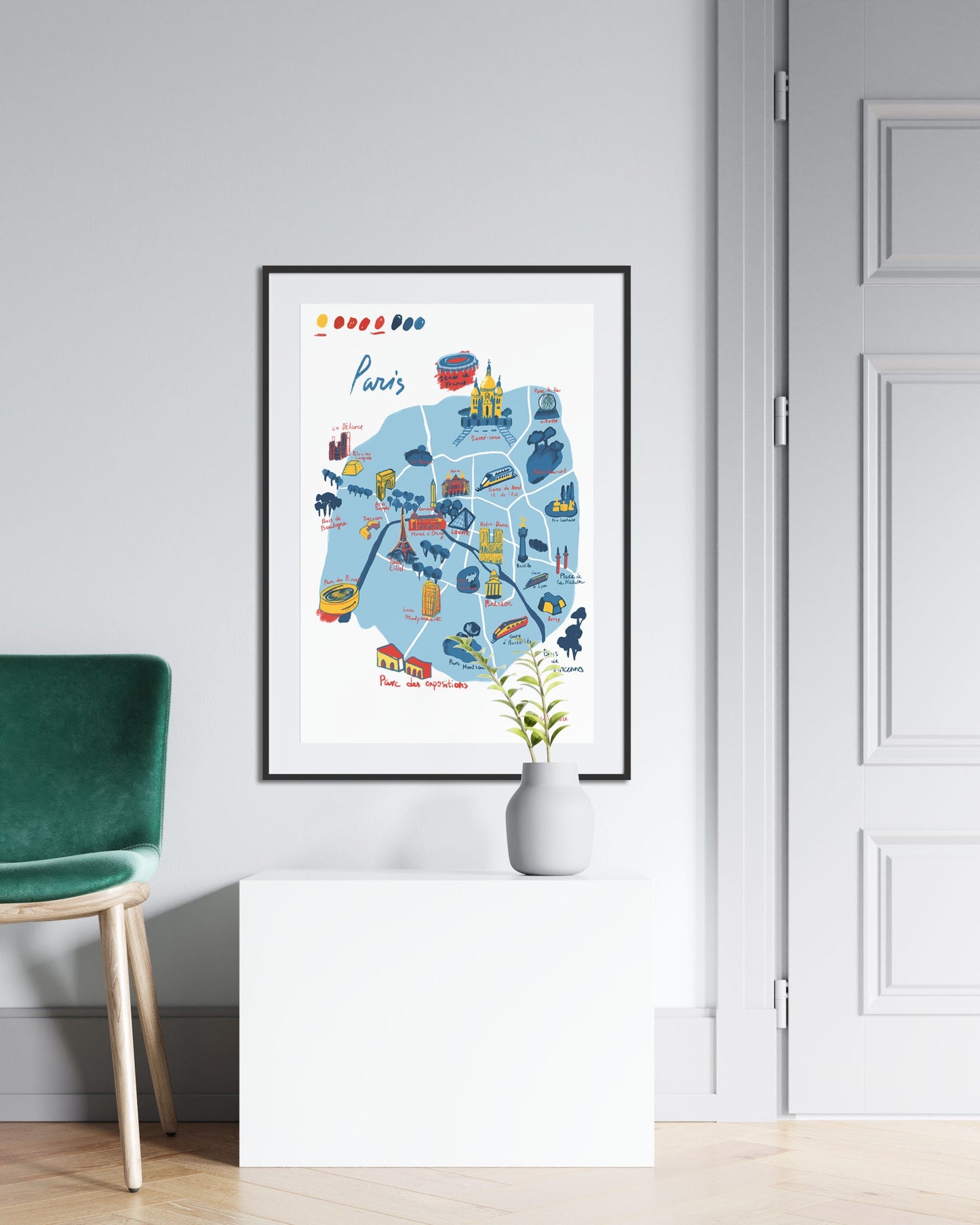 Paris Illustrated Map Print: France City Wall Art
