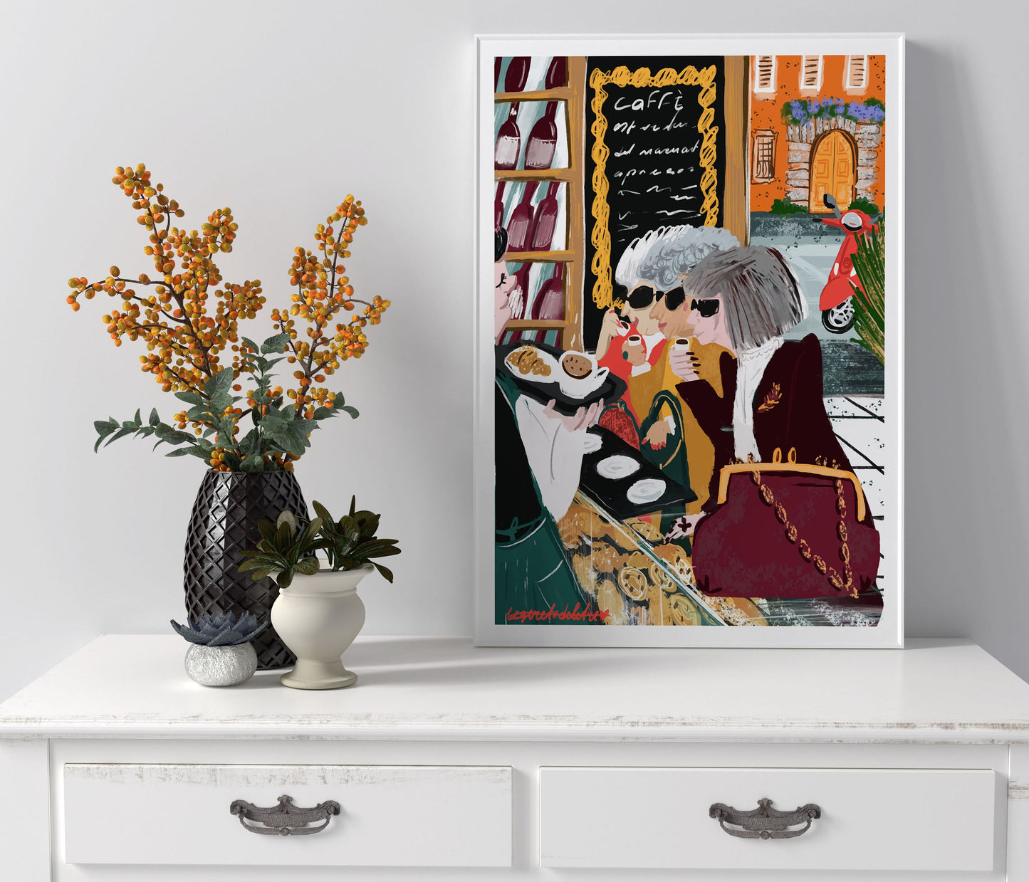 Girl Friendship Print: Besties Cafe Art, Home Decor