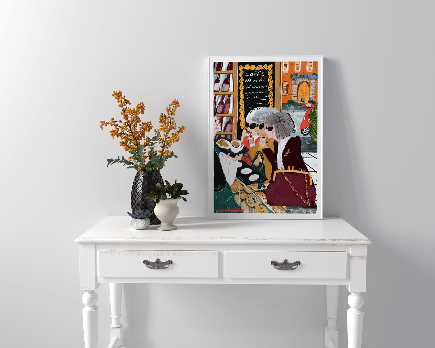 Girl Friendship Print: Besties Cafe Art, Home Decor
