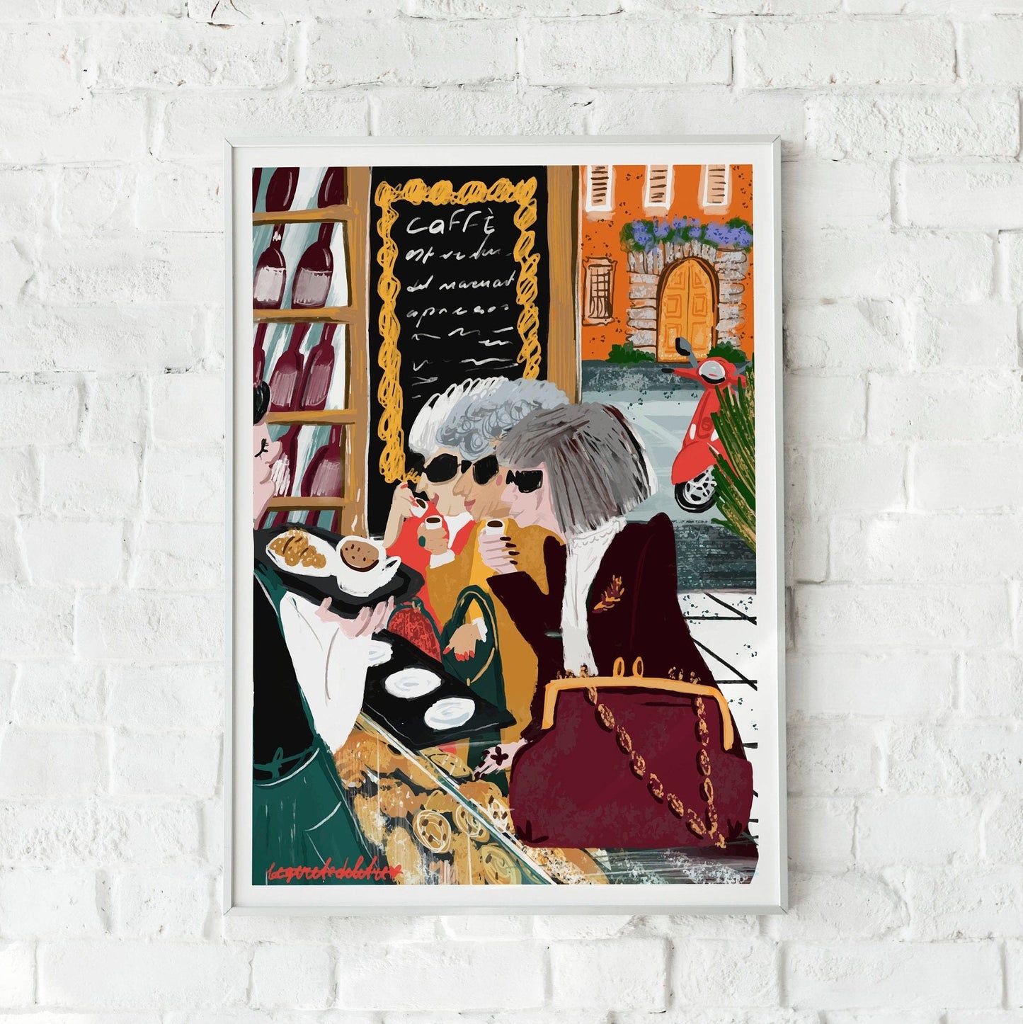 Girl Friendship Print: Besties Cafe Art, Home Decor