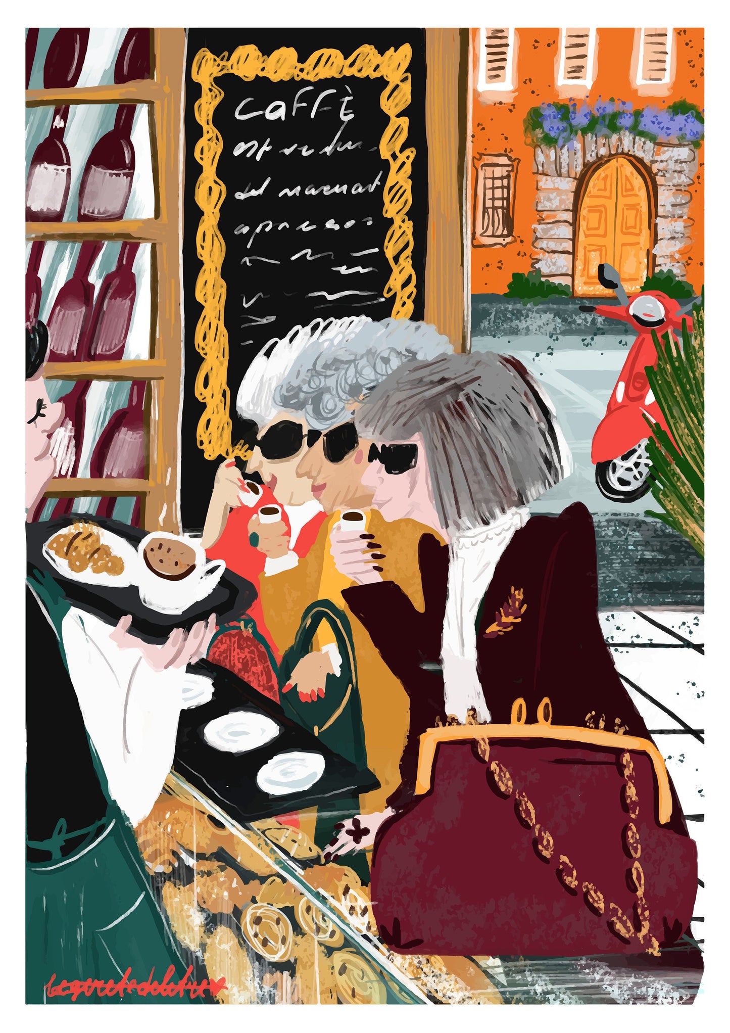 Girl Friendship Print: Besties Cafe Art, Home Decor