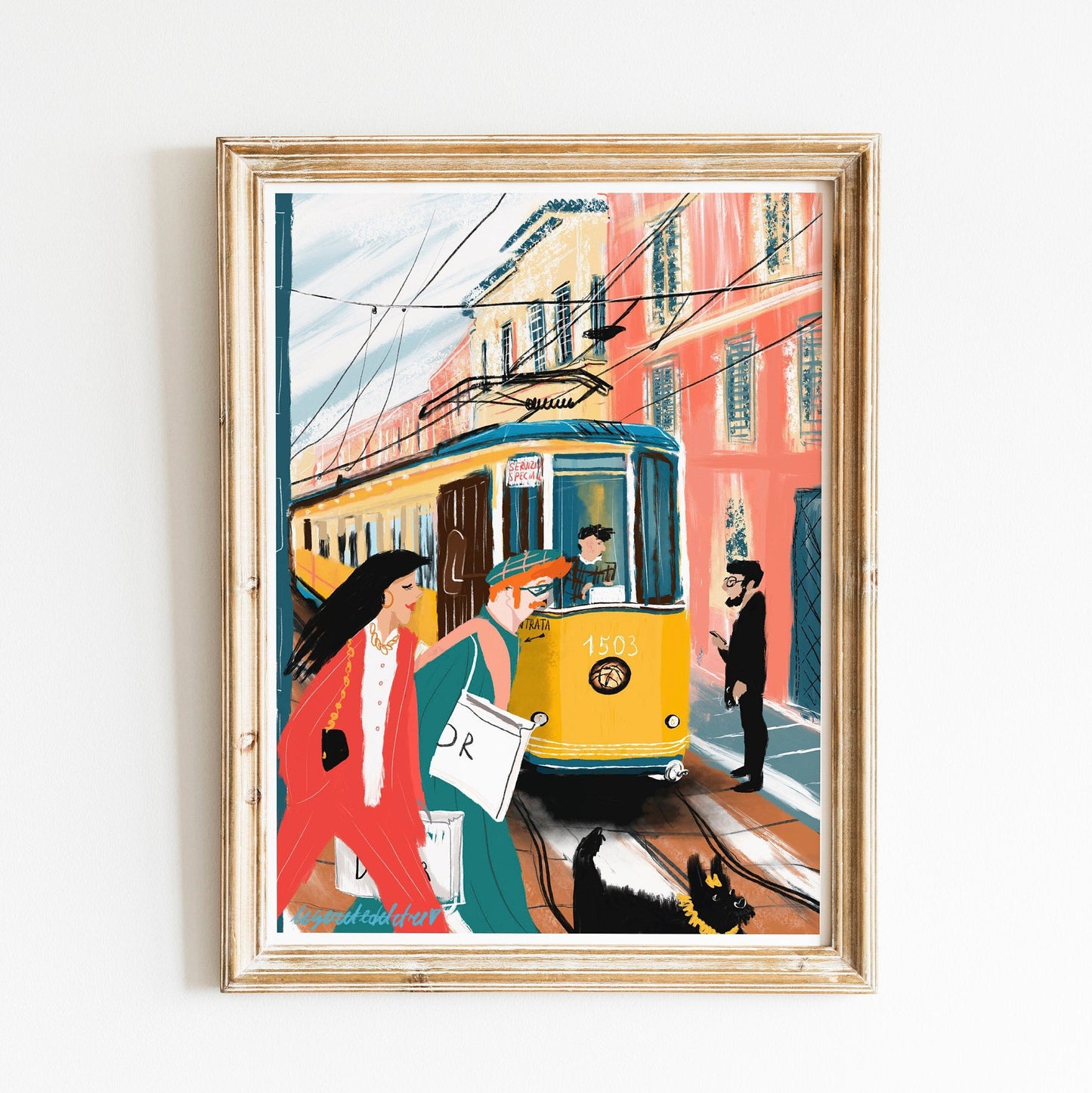 Milan Tram Painting|Milan art print|yellow tram|italian sketch|Milan fashion poster