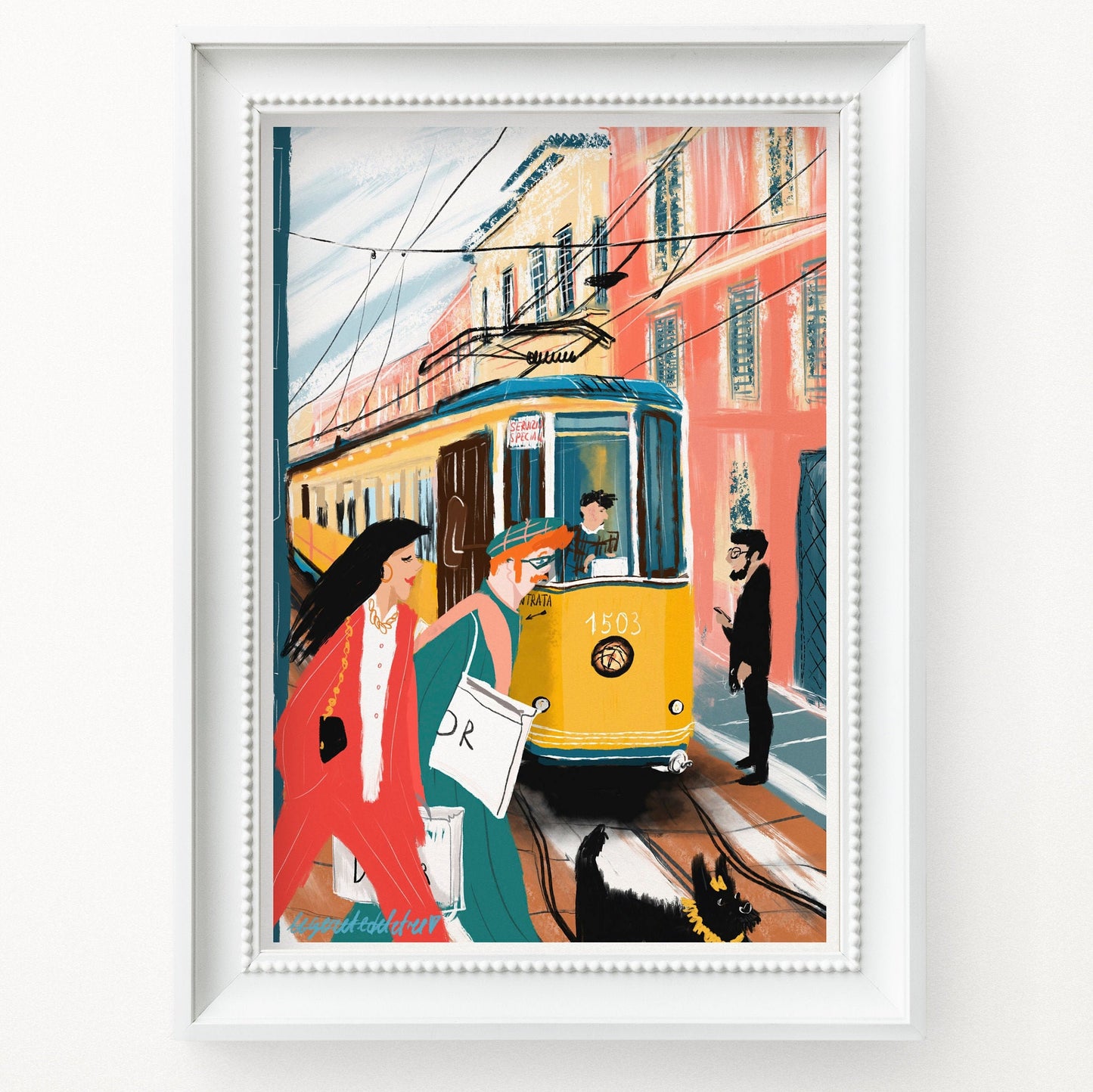Milan Tram Painting|Milan art print|yellow tram|italian sketch|Milan fashion poster