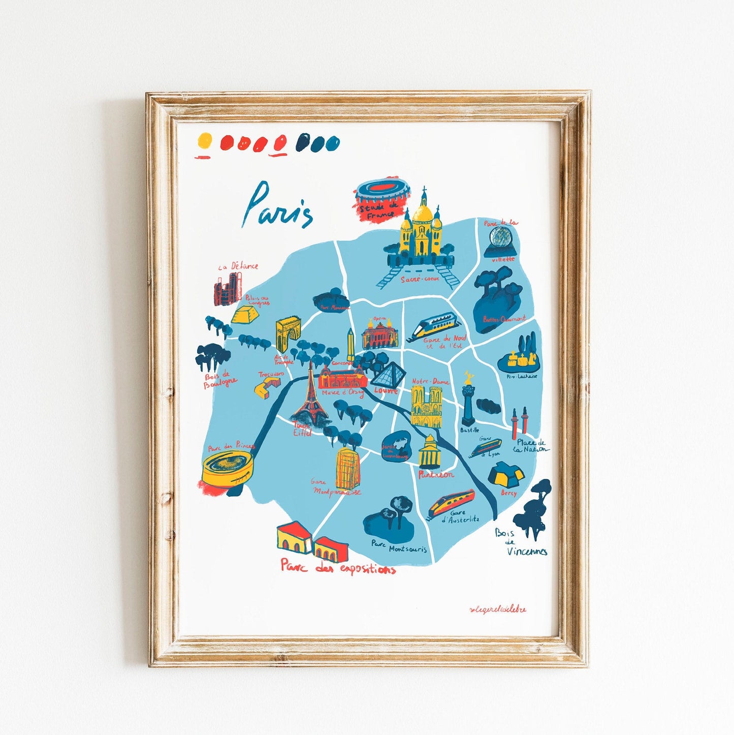 Paris Illustrated Map Print: France City Wall Art