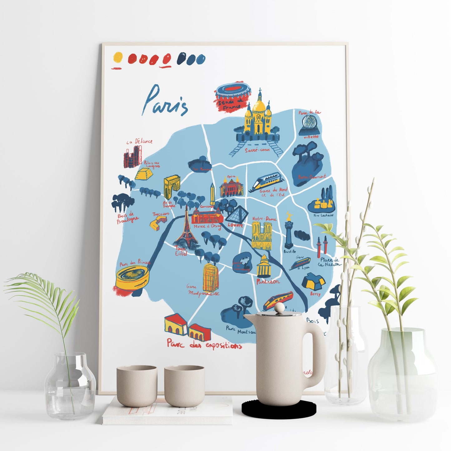 Paris Illustrated Map Print: France City Wall Art