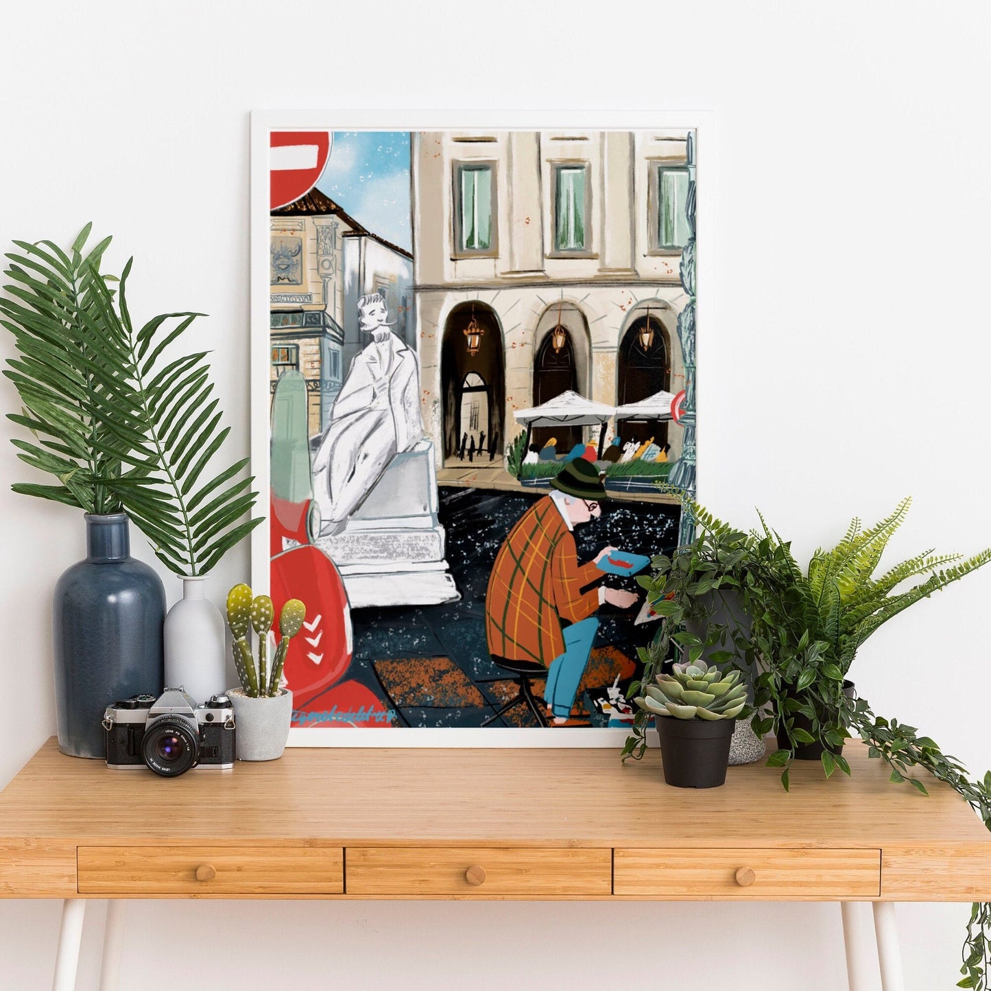 Milan City Print: Italian Street Scene Illustration