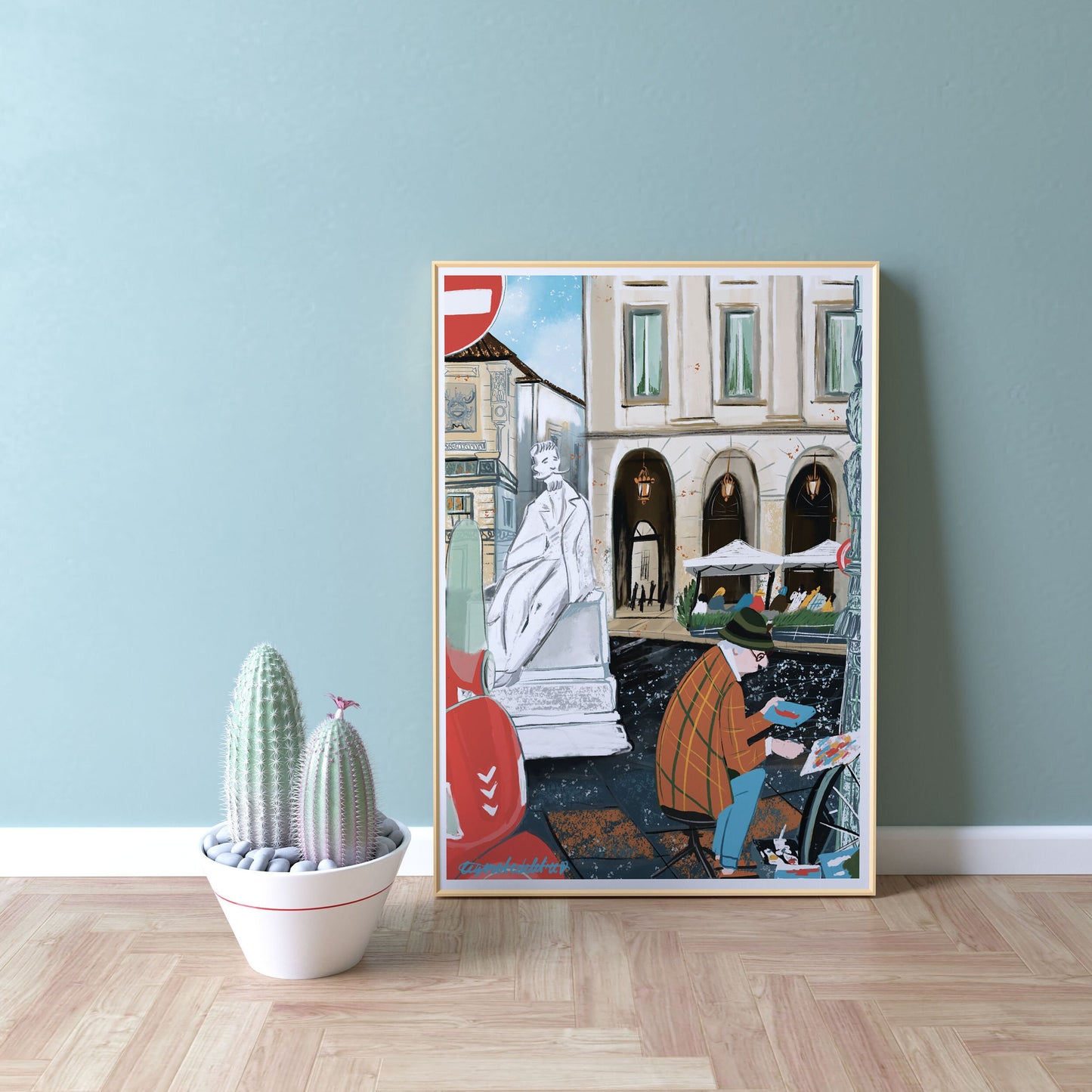 Milan City Print: Italian Street Scene Illustration