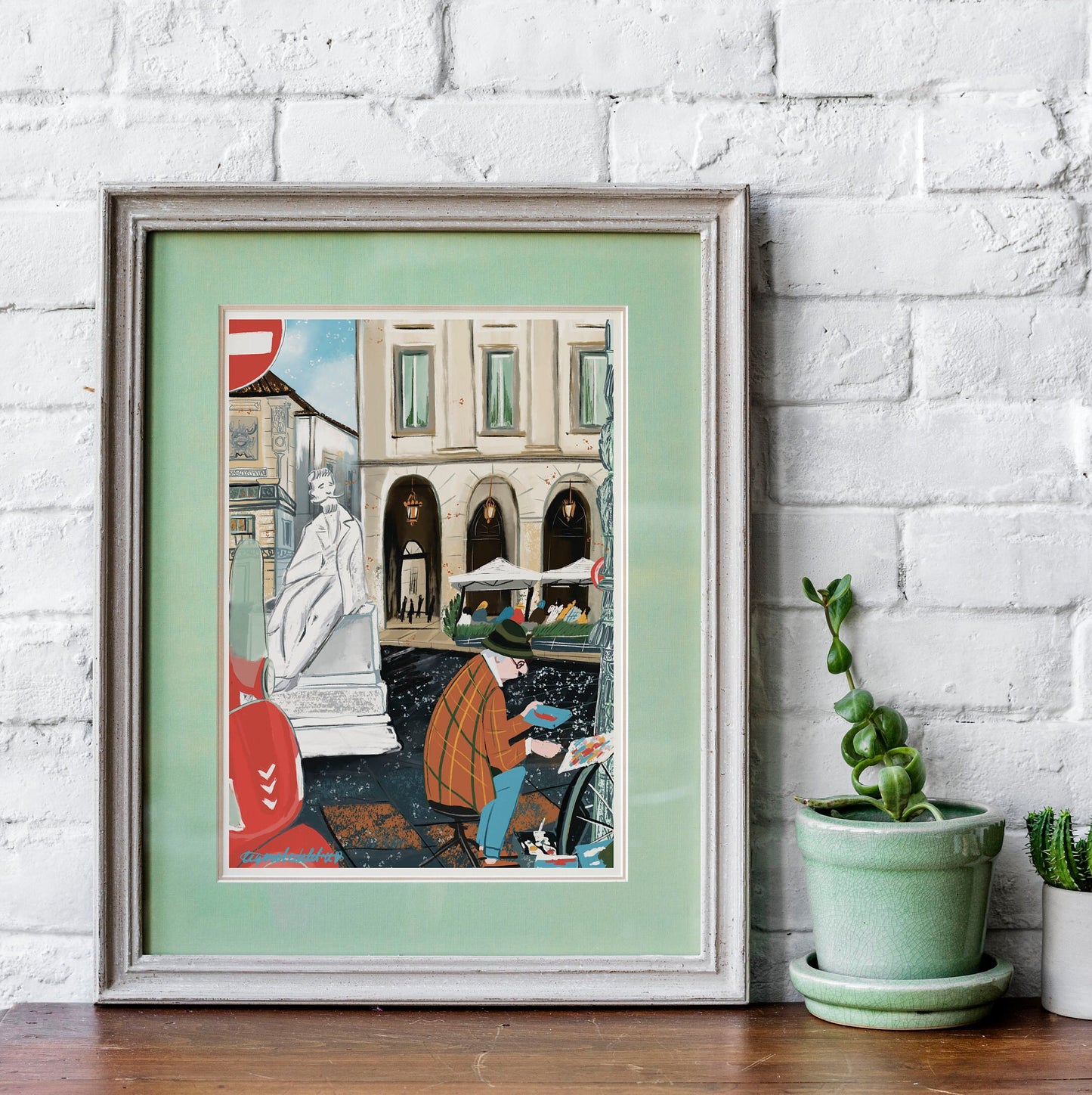 Milan City Print: Italian Street Scene Illustration