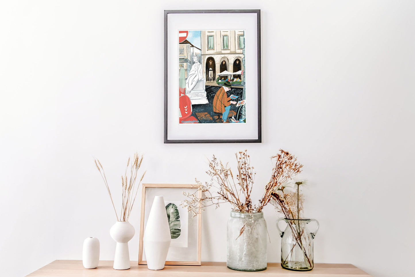 Milan City Print: Italian Street Scene Illustration