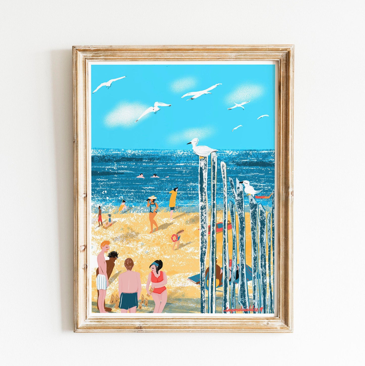 Saint-Malo Beach Print: Bretagne France Illustration, Seagulls (Digital Print)