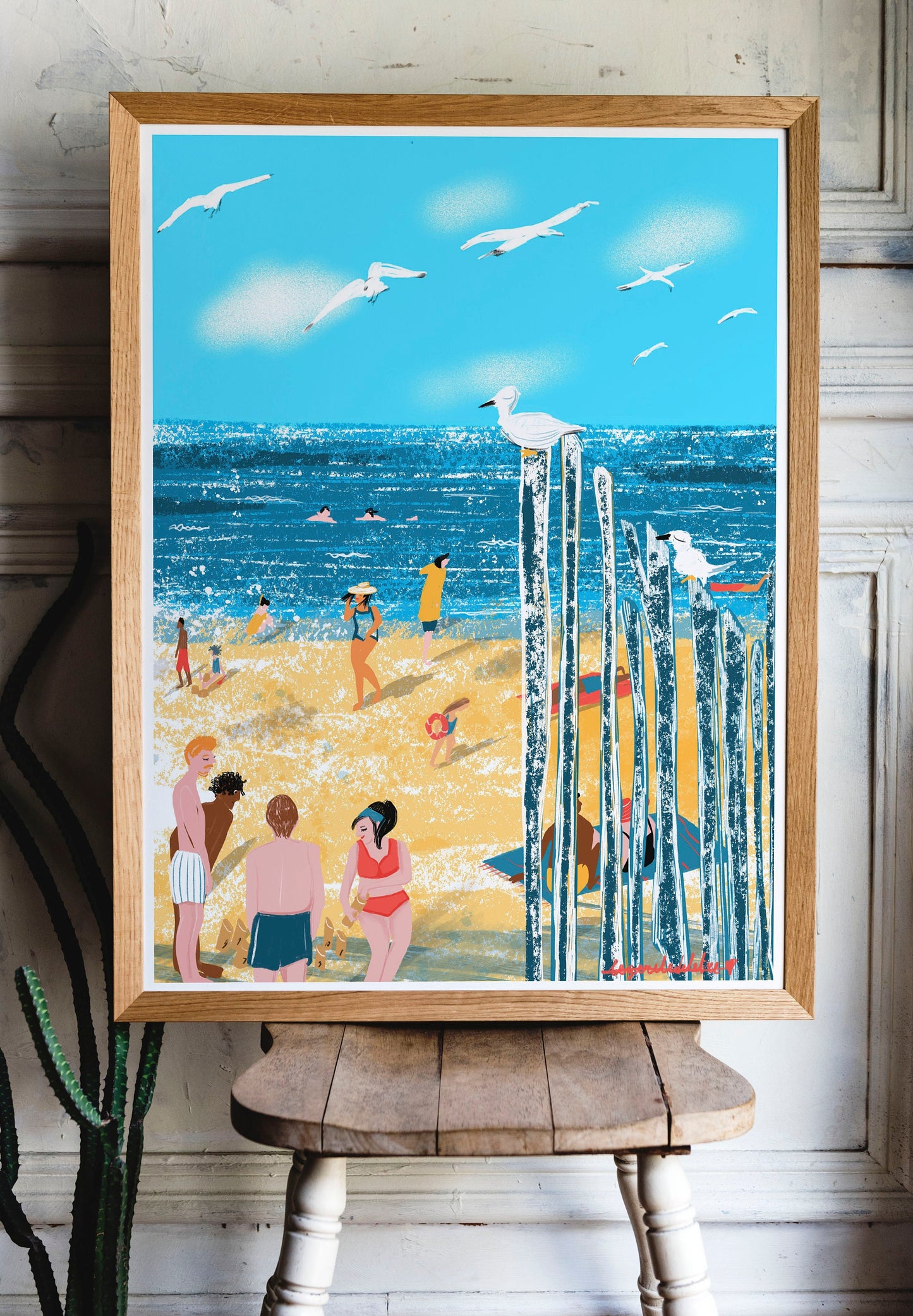 Saint-Malo Beach Print: Bretagne France Illustration, Seagulls (Digital Print)