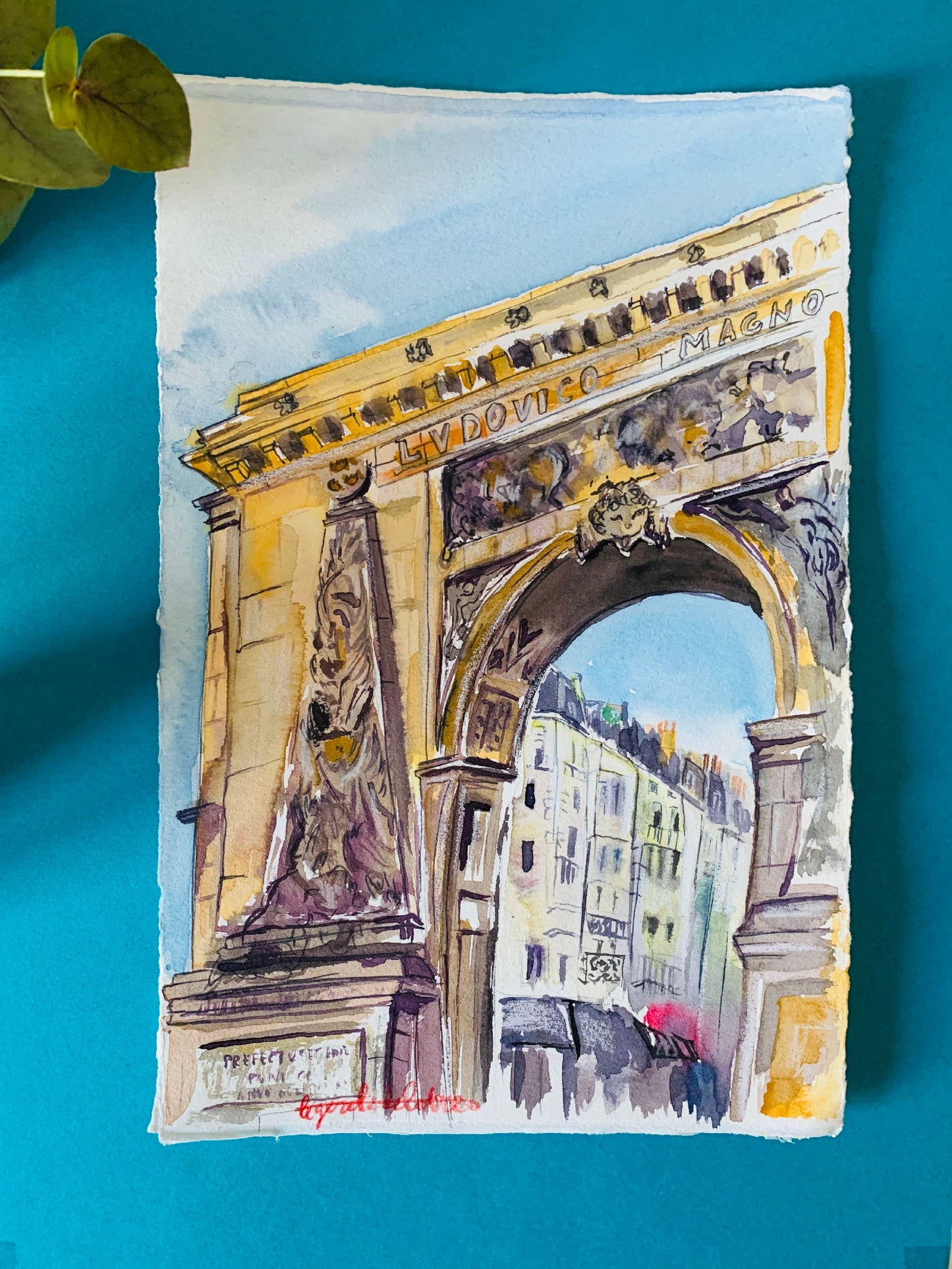 Paris Street Scene Watercolor Sketch: Porte Saint-Denis Original Art