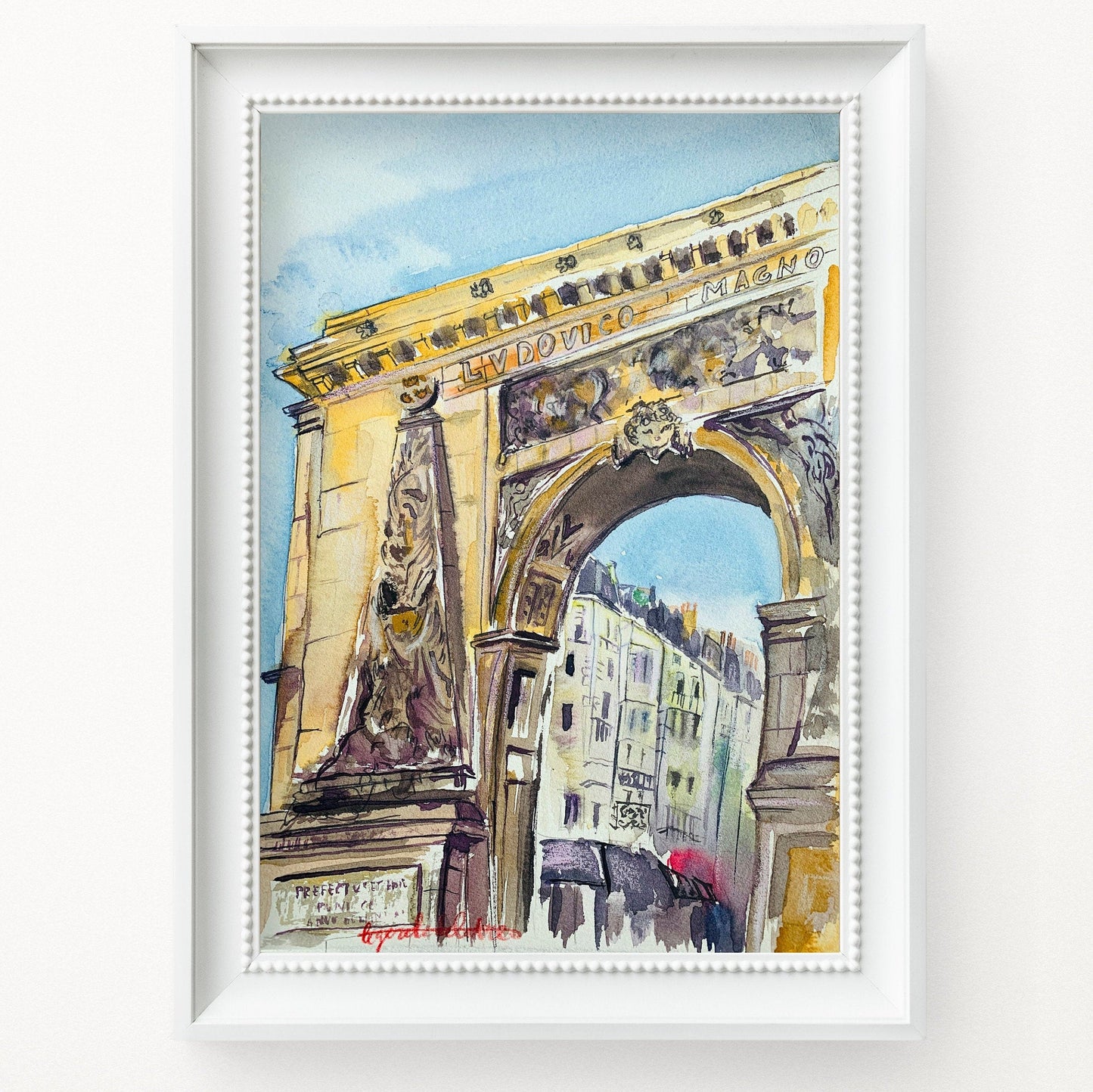 Paris Street Scene Watercolor Sketch: Porte Saint-Denis Original Art