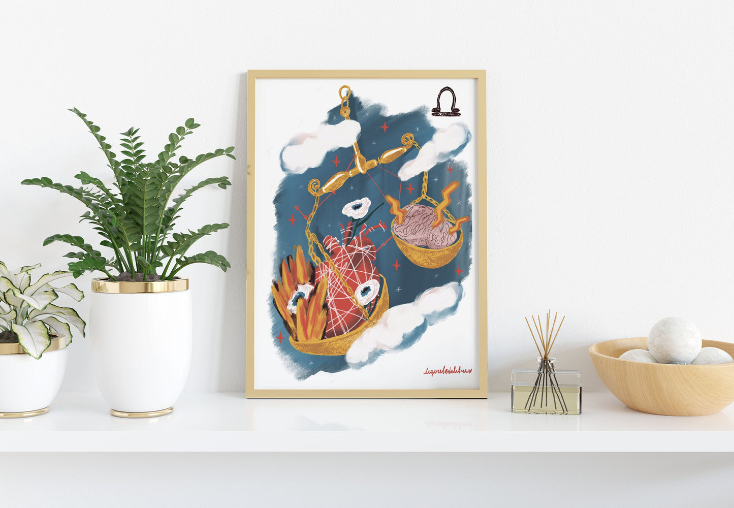 Libra Zodiac Sign Art Print: Illustrated Horoscope Poster