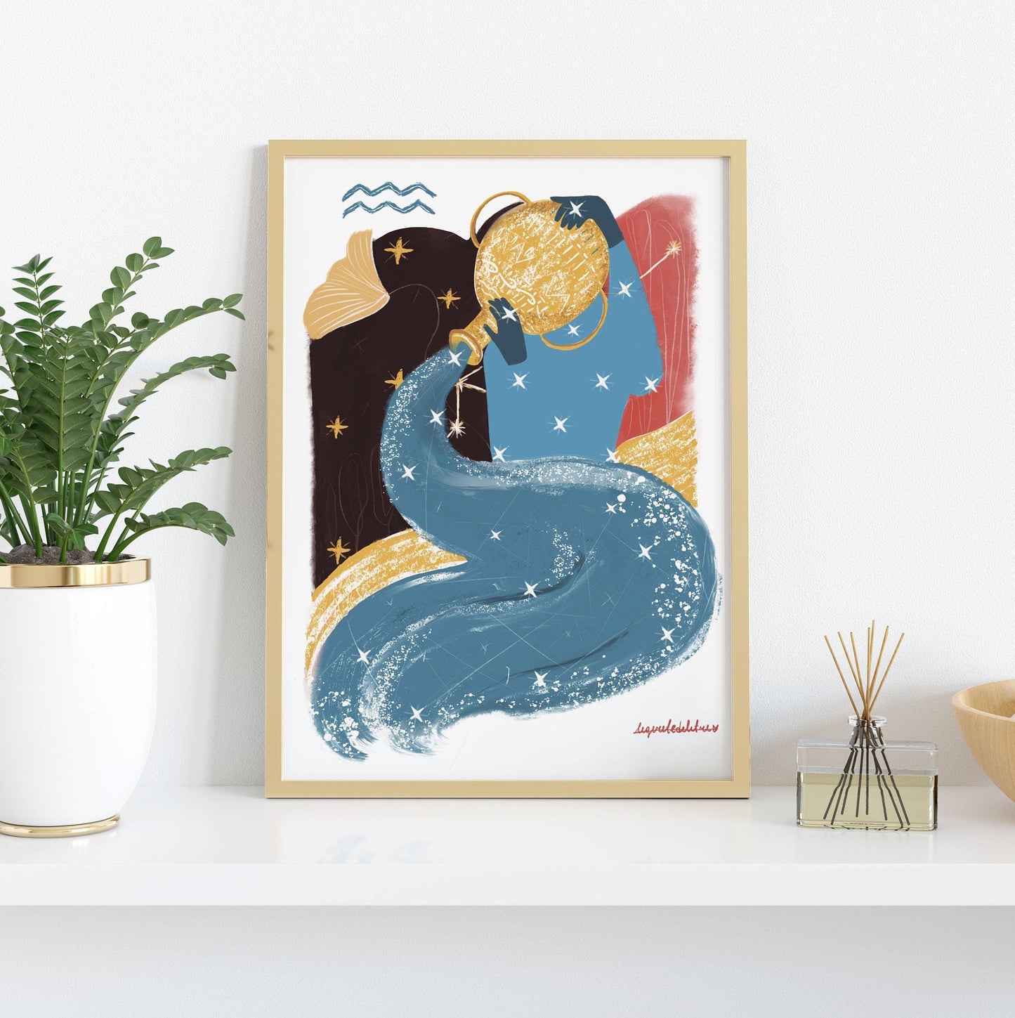 Aquarius Zodiac Sign Art Print: Illustrated Horoscope Poster