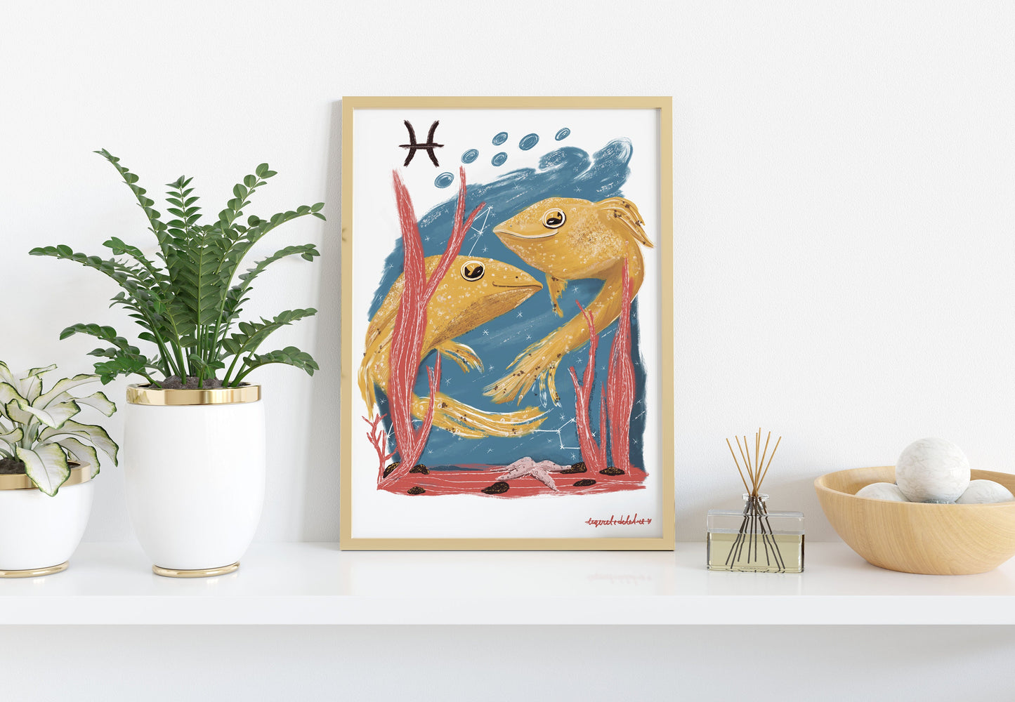 Pisces Zodiac Art Print: Illustrated Horoscope Poster