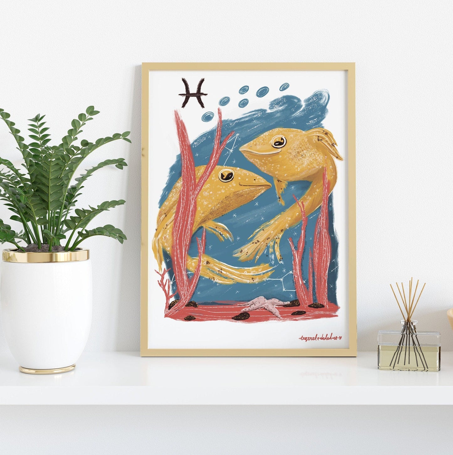 Pisces Zodiac Art Print: Illustrated Horoscope Poster
