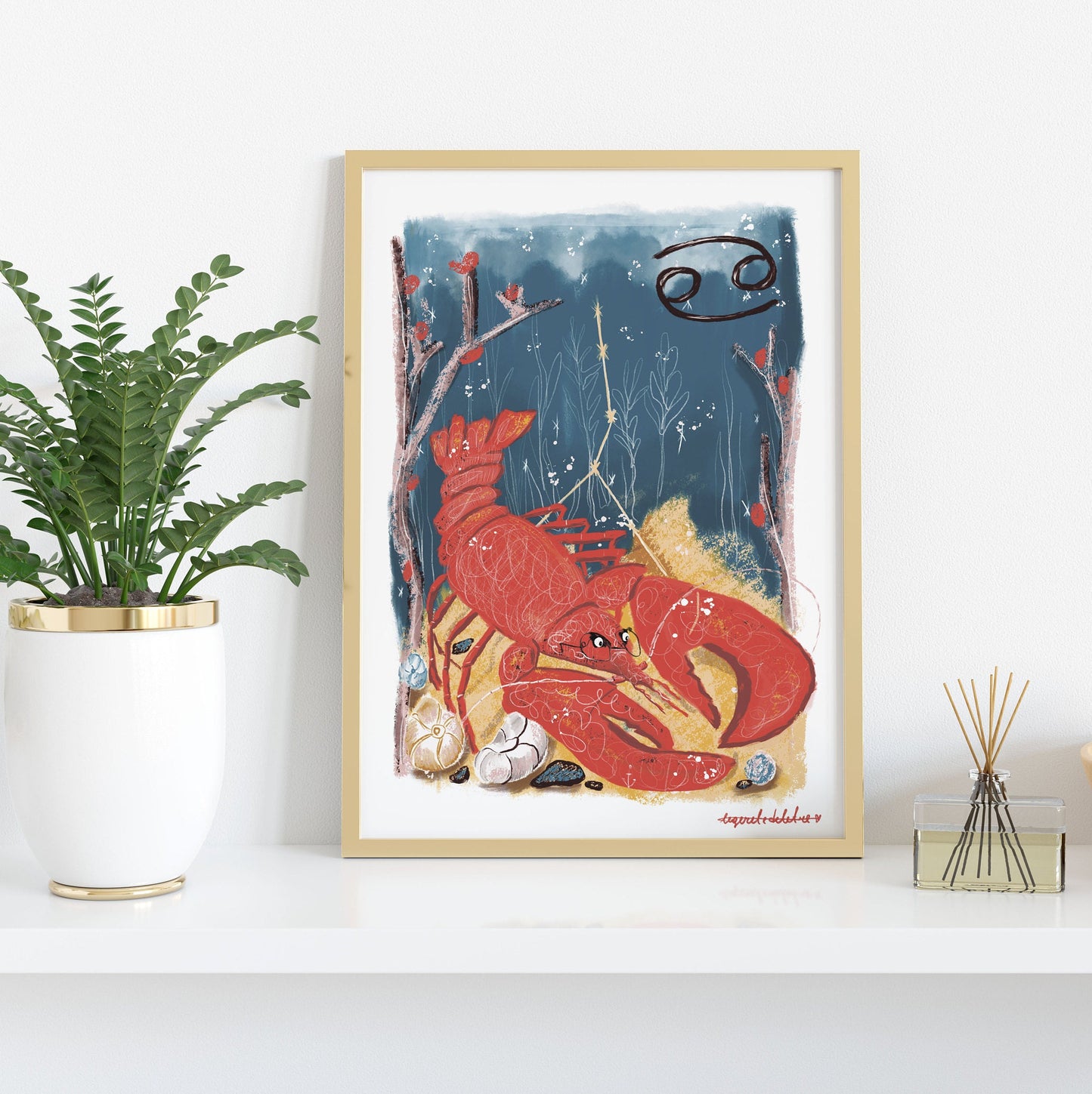 Cancer Zodiac Sign Art Print: Illustrated Horoscope Poster