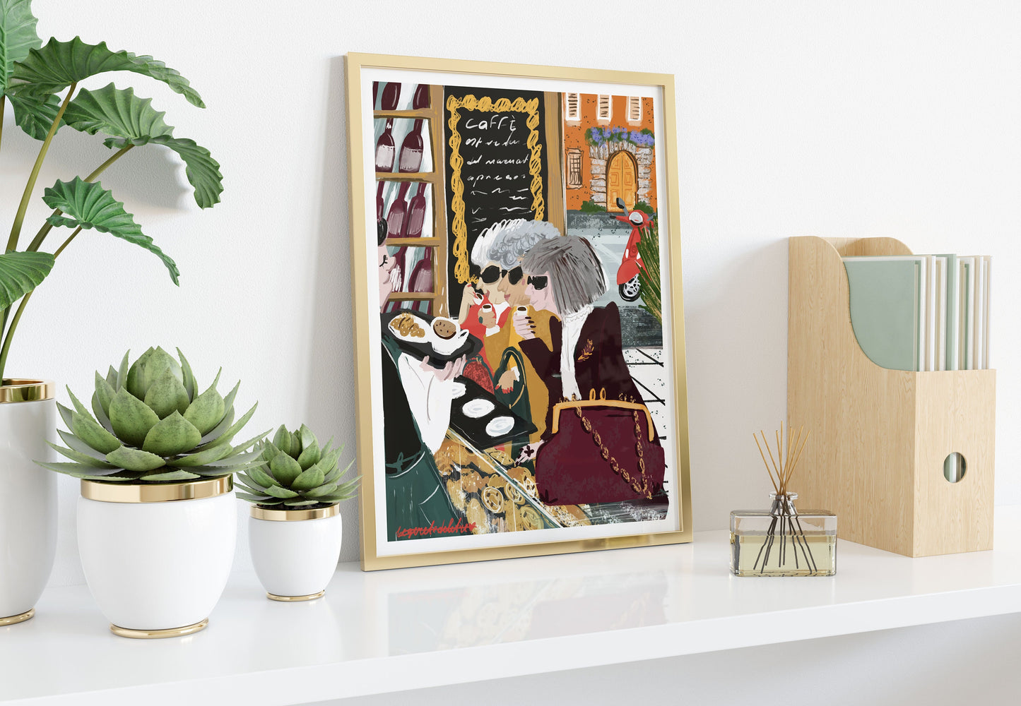 Girl Friendship Print: Besties Cafe Art, Home Decor