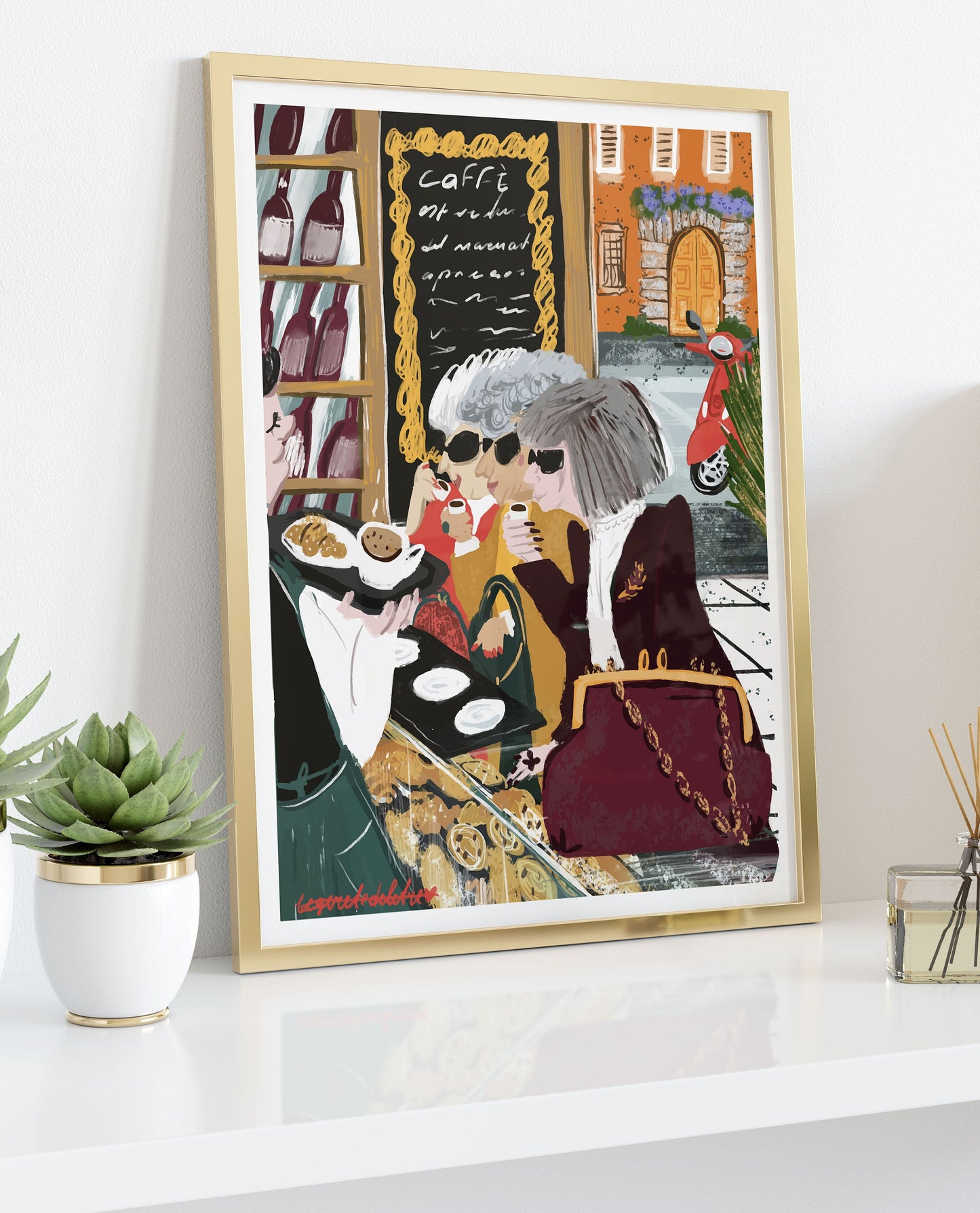 Girl Friendship Print: Besties Cafe Art, Home Decor
