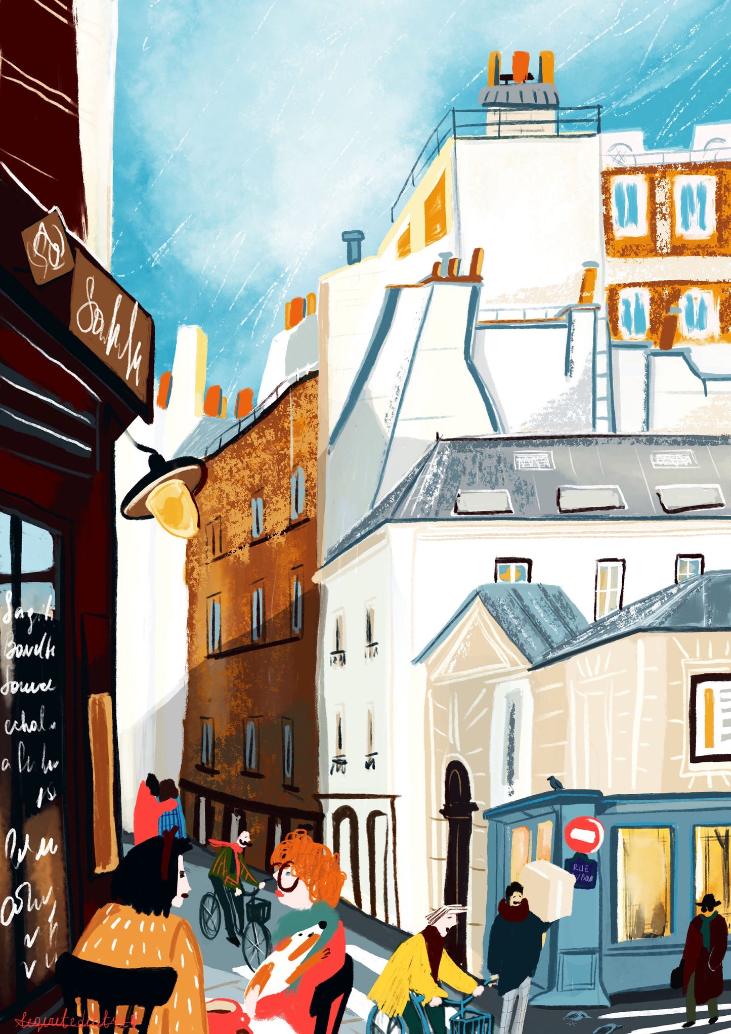 Paris Street Scene Art Print: Cité Illustration