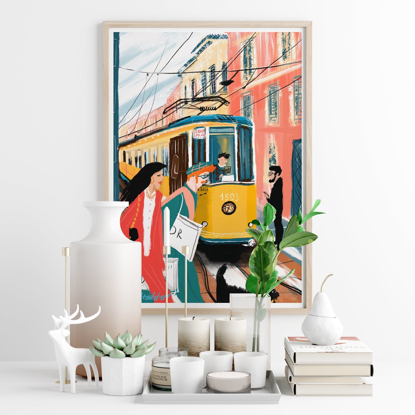 Milan Tram Painting|Milan art print|yellow tram|italian sketch|Milan fashion poster