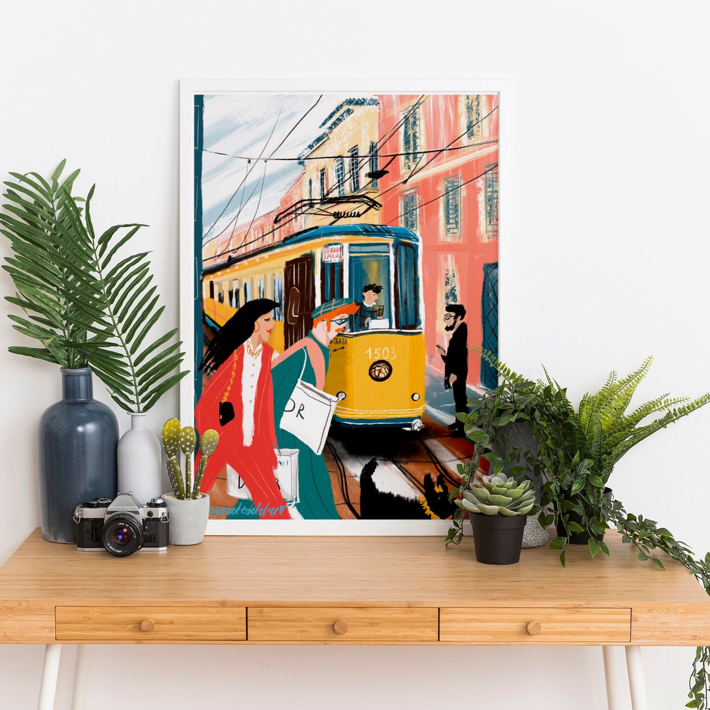 Milan Tram Painting|Milan art print|yellow tram|italian sketch|Milan fashion poster