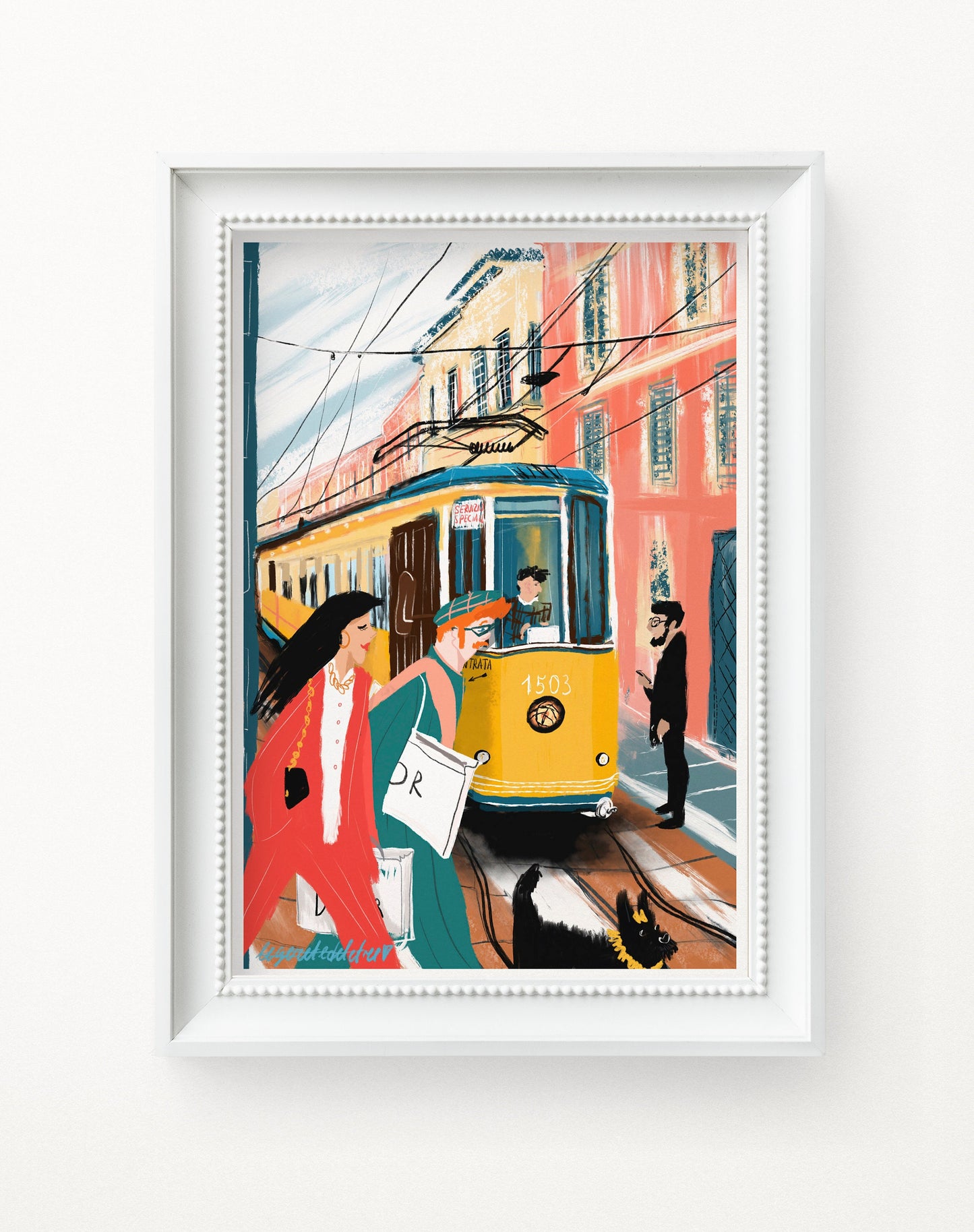 Milan Tram Painting|Milan art print|yellow tram|italian sketch|Milan fashion poster