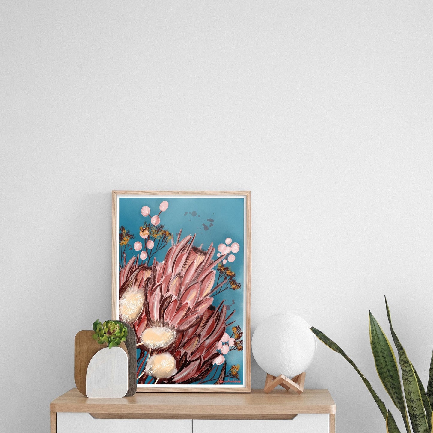 King Protea Art Print: Pink Floral Illustration, A3 Poster