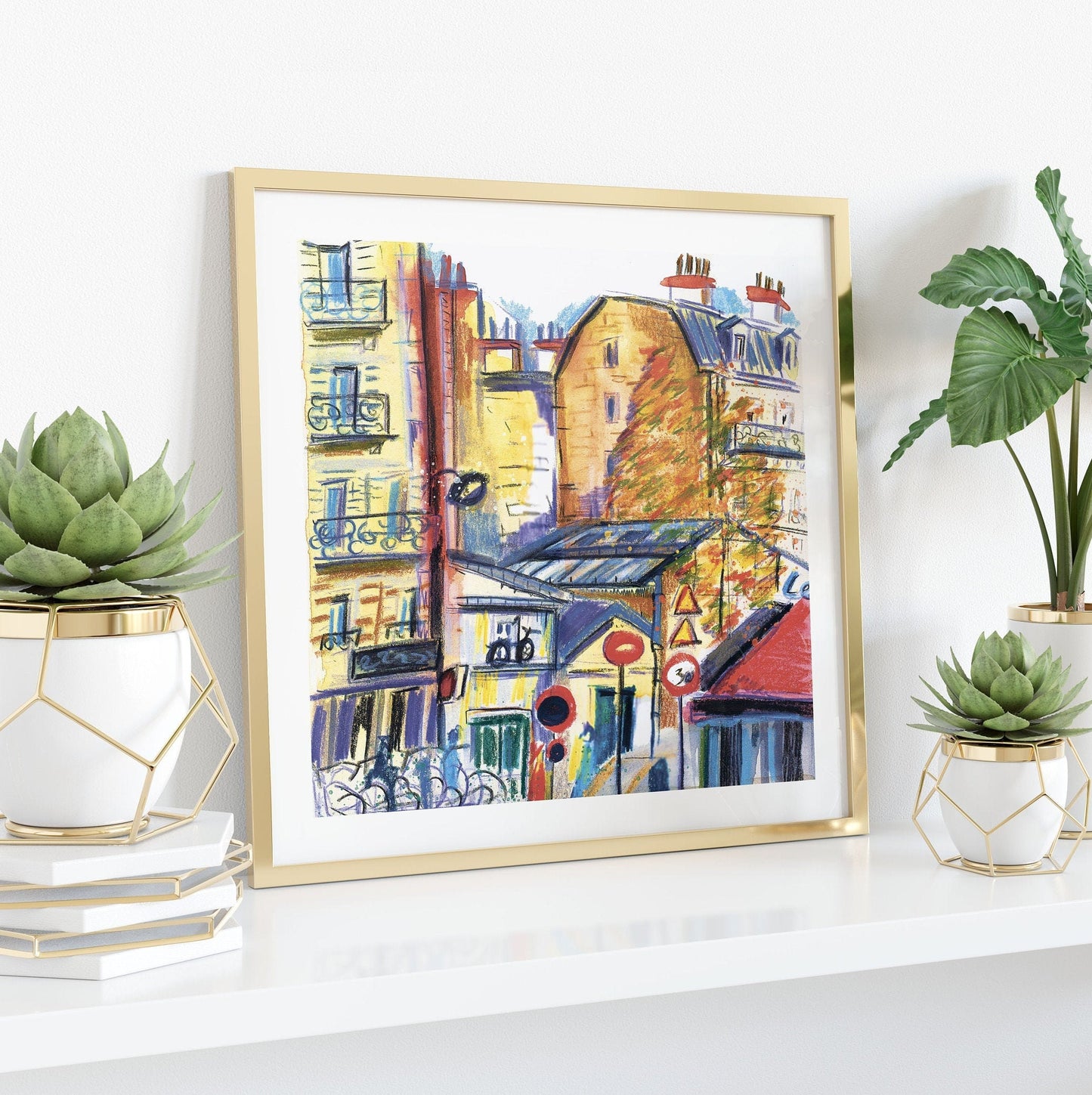 Paris Fall Watercolor Sketch Print: Urban Cityscape Wall Art
