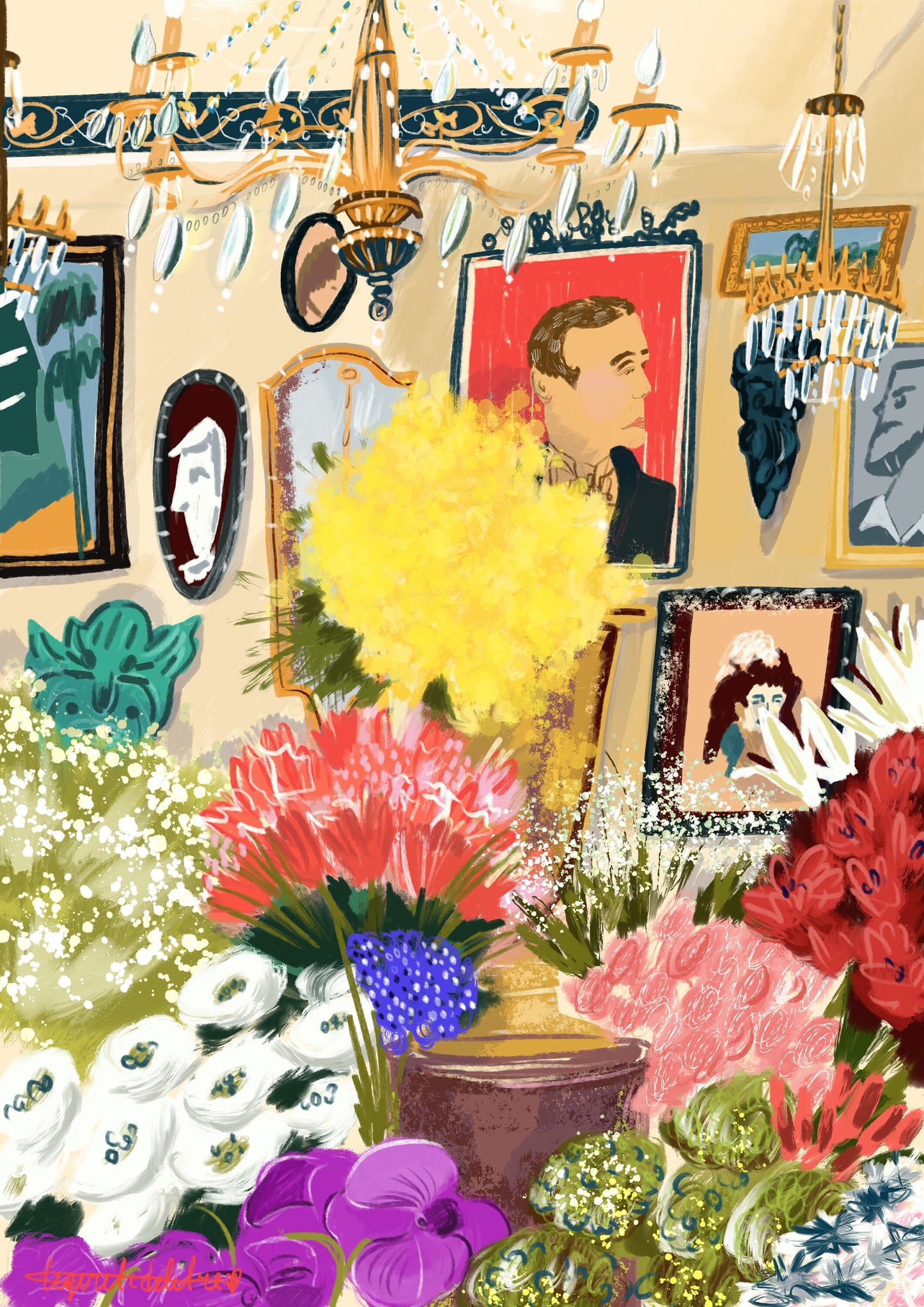 Parisian Flower Shop Print: Colorful Floral Illustration