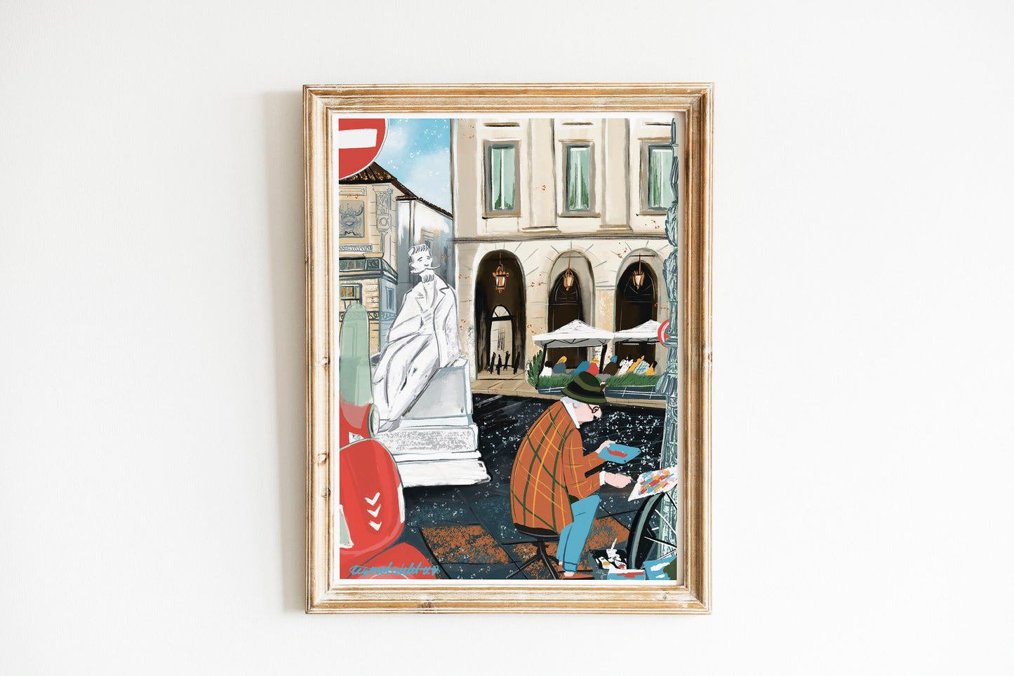 Milan City Print: Italian Street Scene Illustration