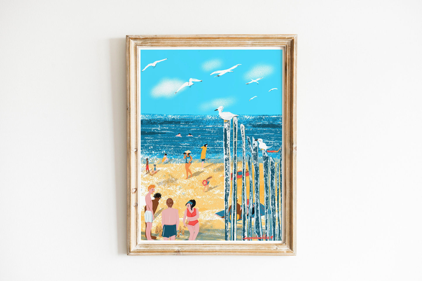 Saint-Malo Beach Print: Bretagne France Illustration, Seagulls (Digital Print)