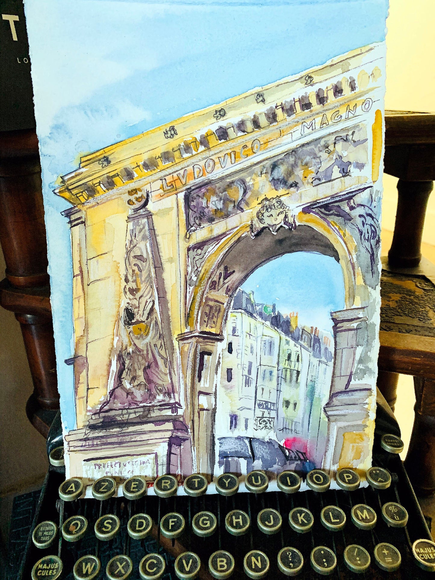 Paris Street Scene Watercolor Sketch: Porte Saint-Denis Original Art