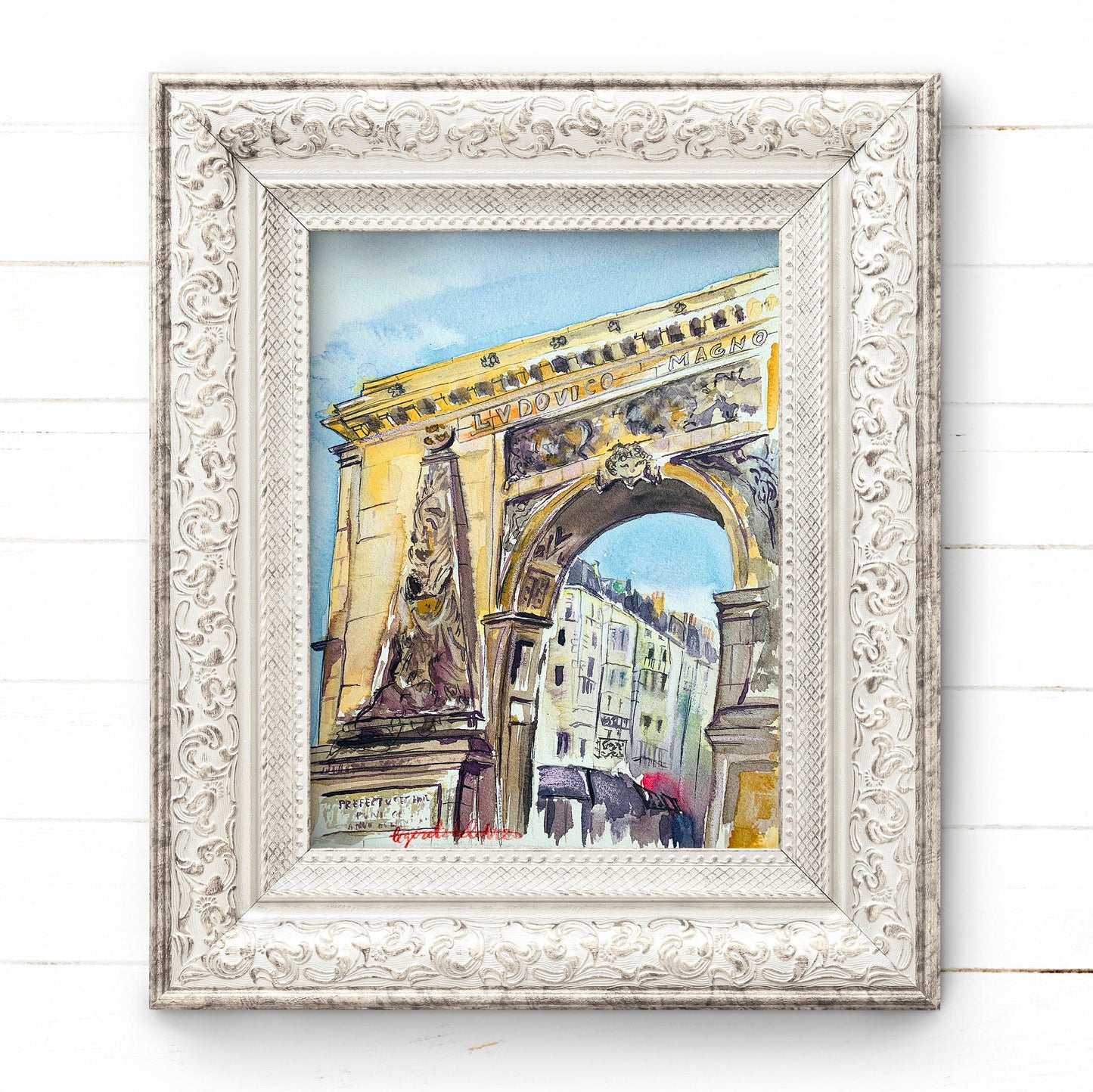 Paris Street Scene Watercolor Sketch: Porte Saint-Denis Original Art