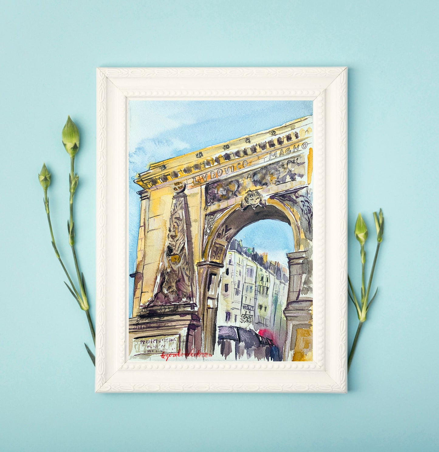 Paris Street Scene Watercolor Sketch: Porte Saint-Denis Original Art