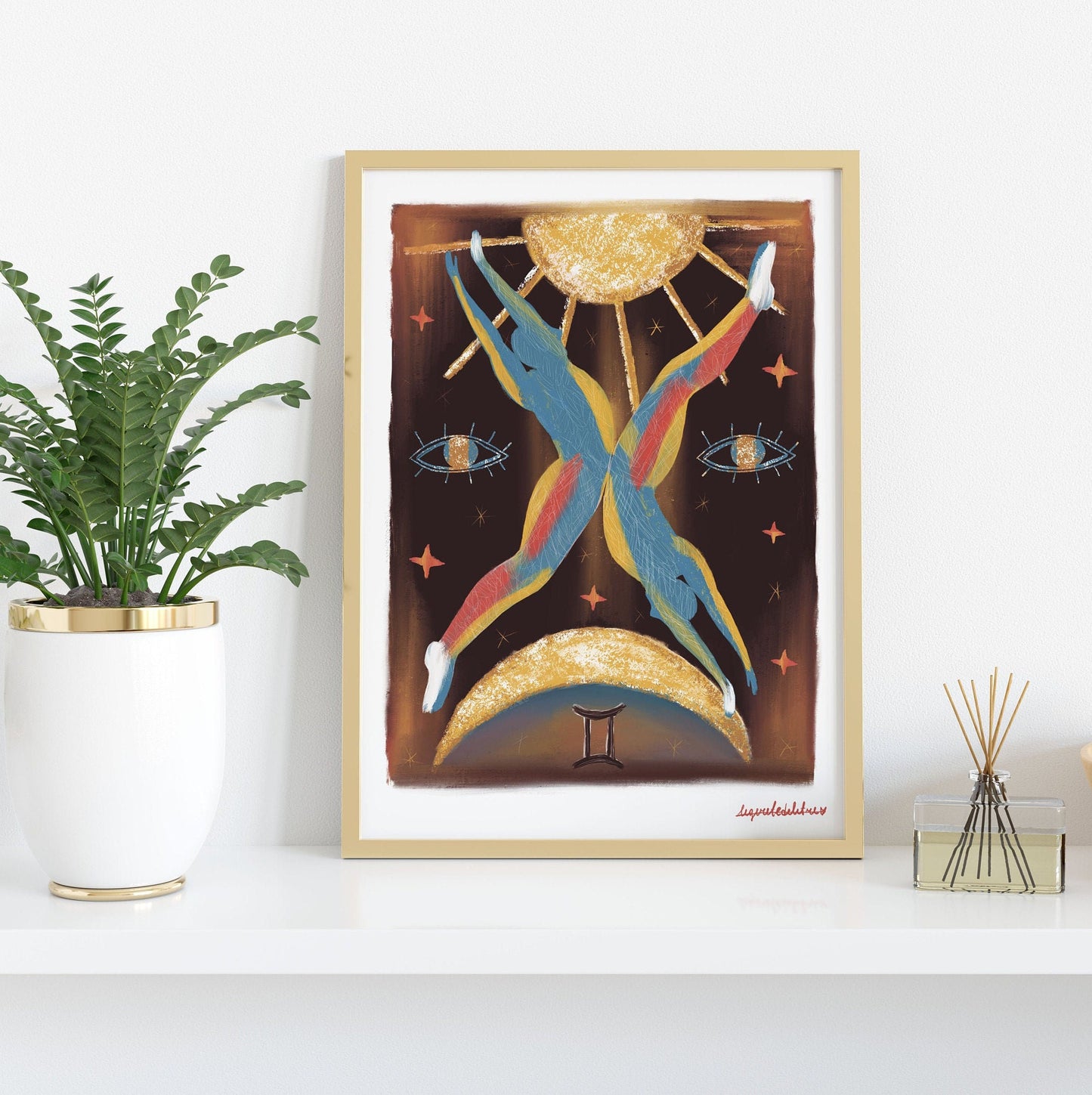 Gemini Zodiac Sign Art Print: Illustrated Horoscope Poster